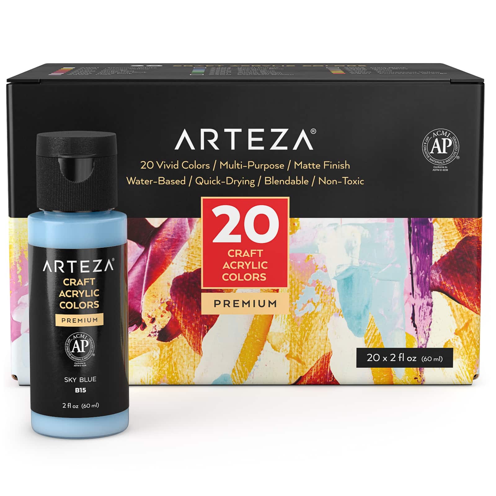 Arteza&#xAE; 20 Color Matte Craft Acrylic Paint Set