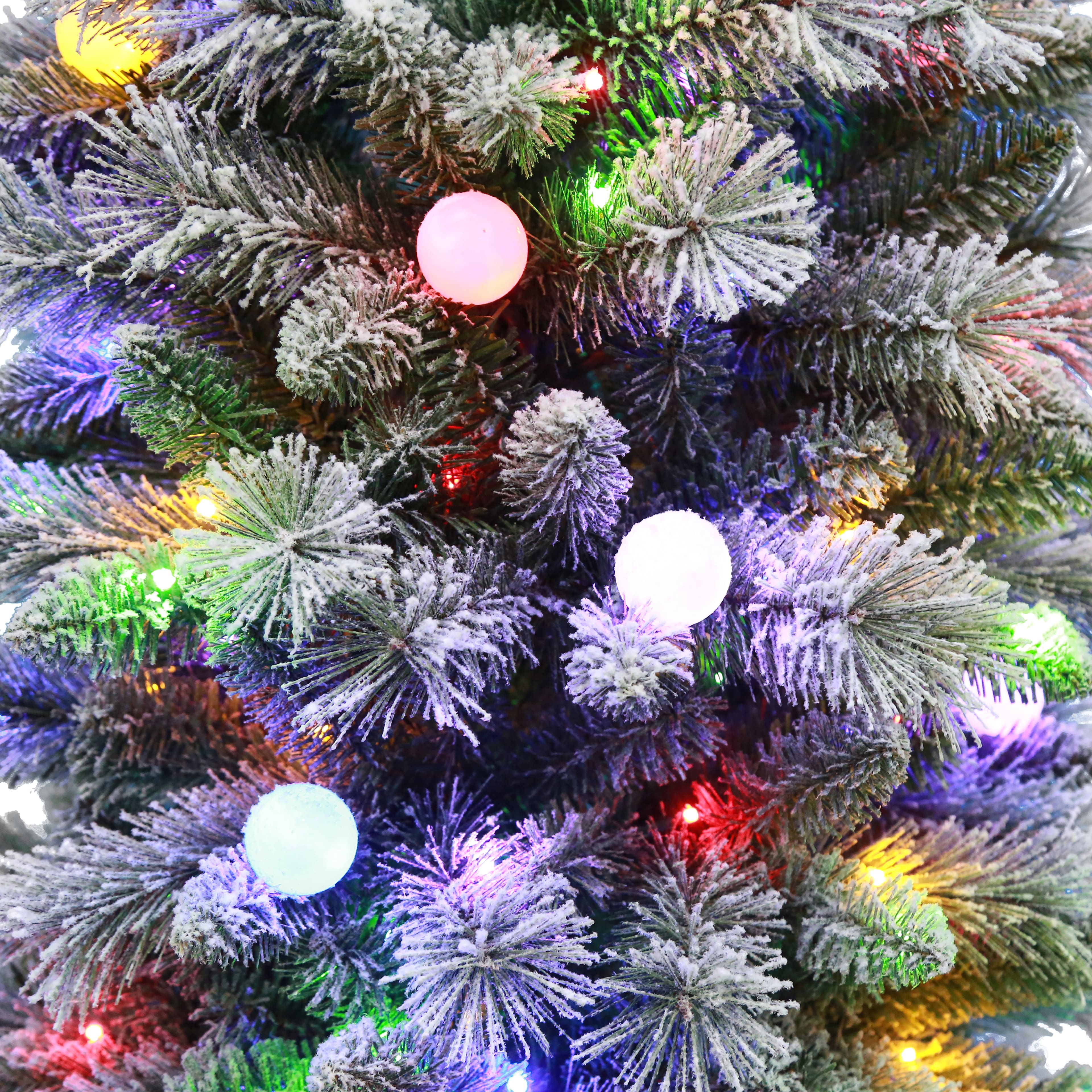 7.5ft. Pre-Lit Flocked Glacier Fir Artificial Christmas Tree, Dual Color LED Lights with G40 Bulbs by Ashland&#xAE;
