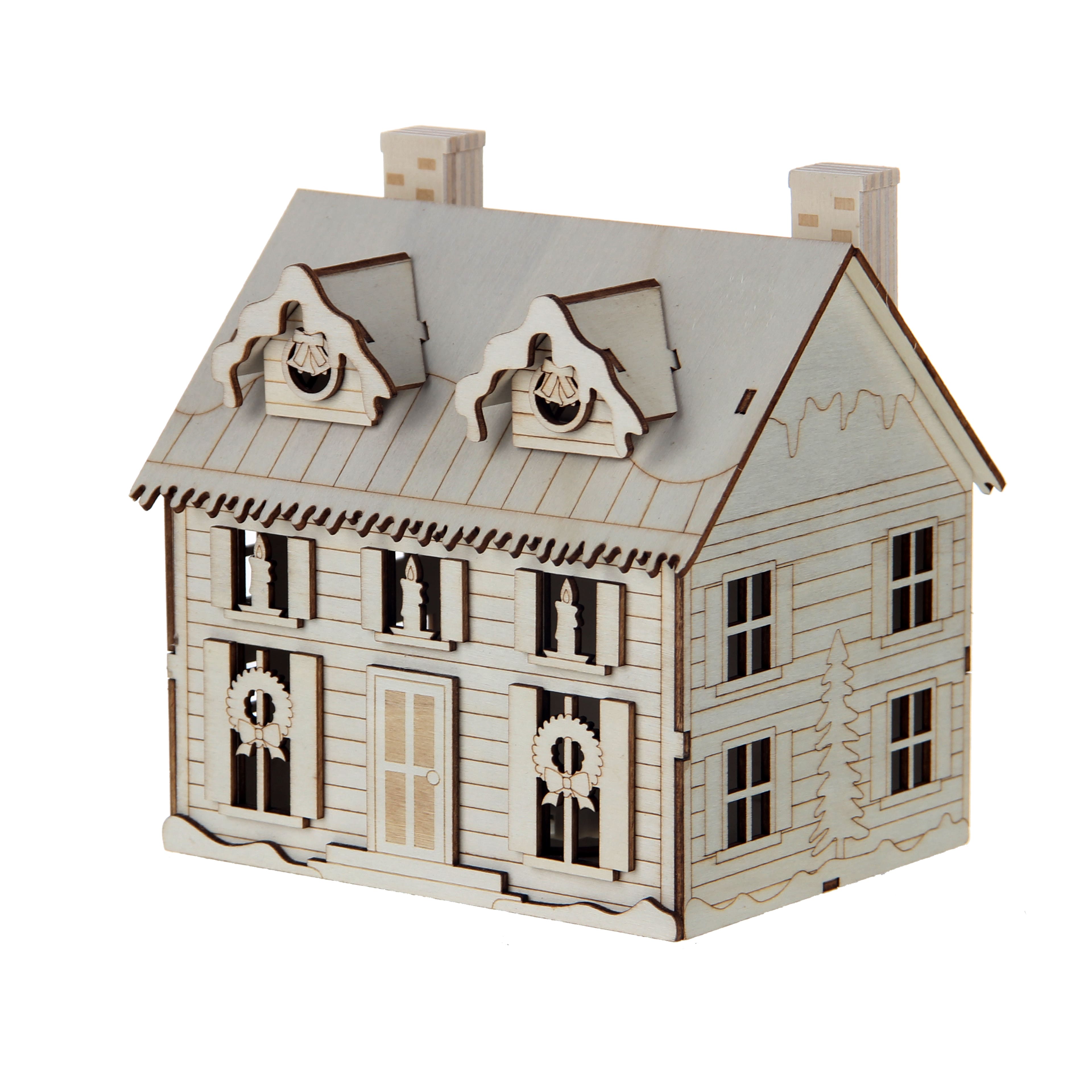6.25&#x22; Unfinished Country House DIY LED Wood D&#xE9;cor by Make Market&#xAE;