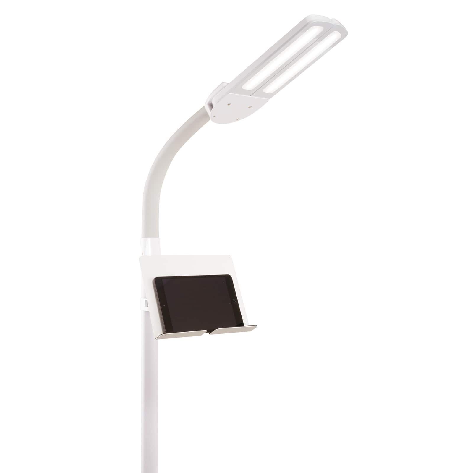 OttLite White Dual Shade LED Floor Lamp with USB Charging Station