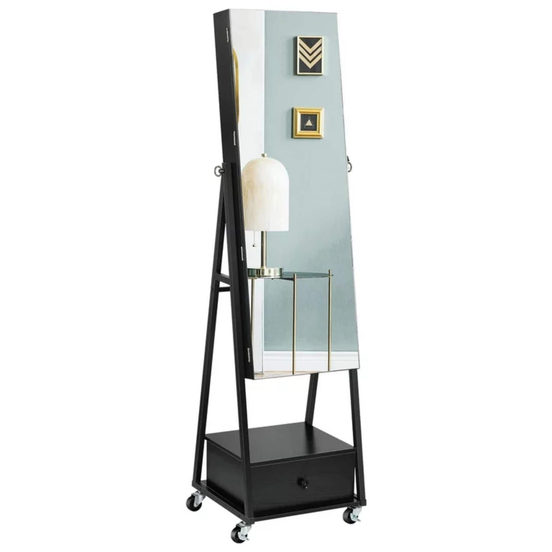 NEX&#x2122; 5ft. Black Jewelry Armoire on Casters with Chest Drawer