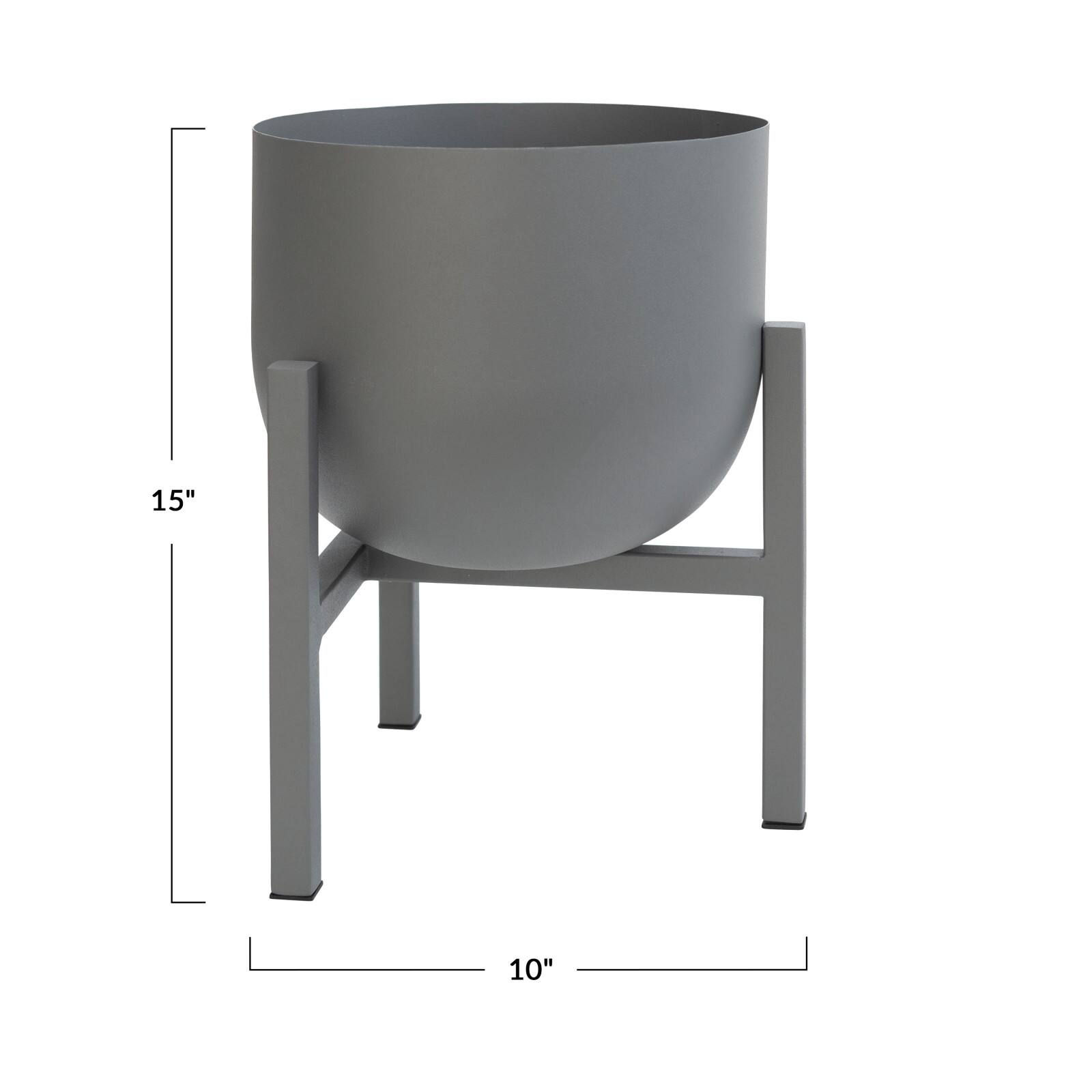 15&#x22; Gray Textured Metal Planter Pot with Stand