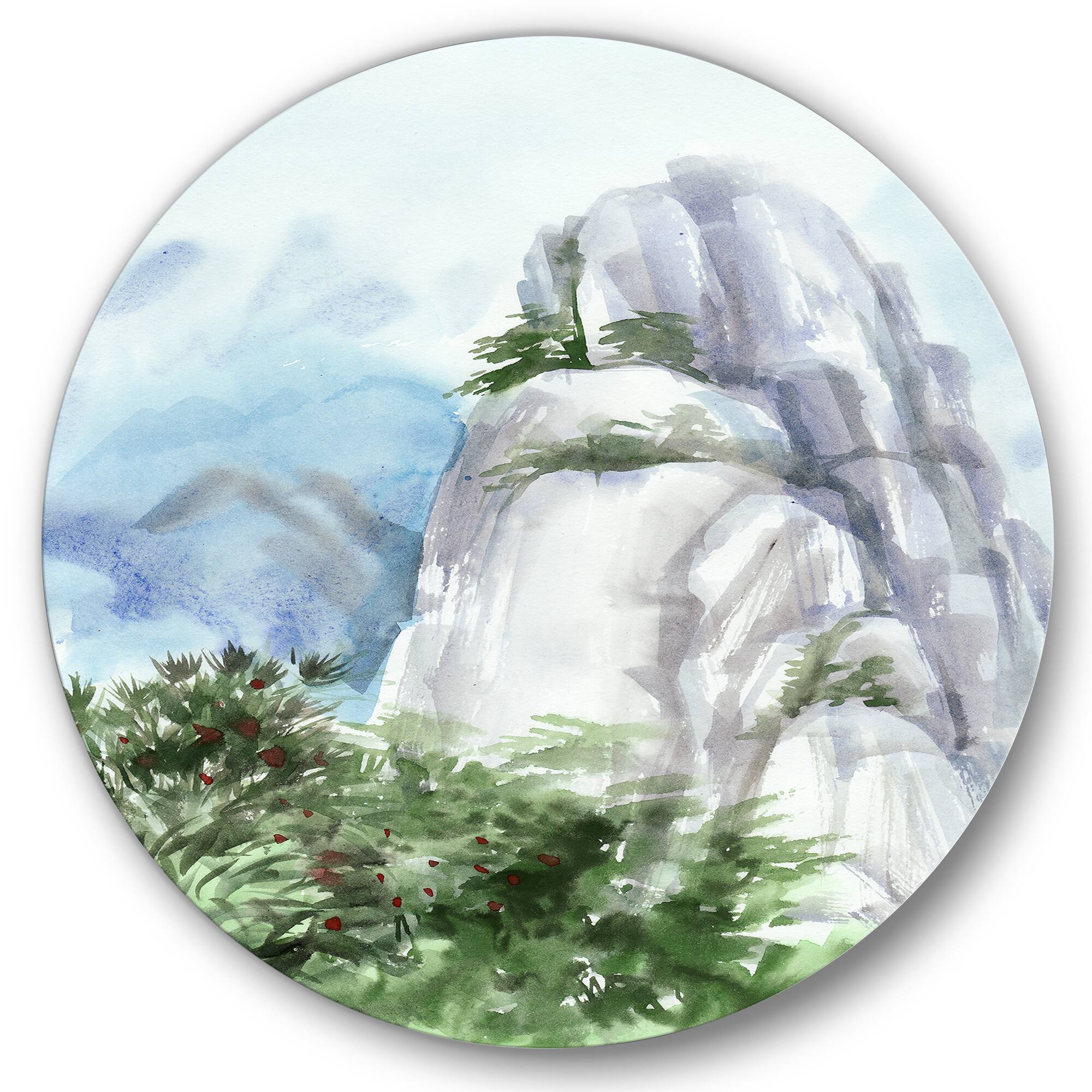 Designart - Mountain Top In The Clouds - Traditional Metal Circle Wall Art