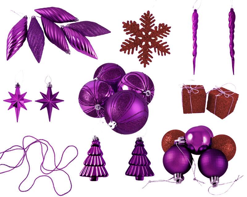 125ct. Purple &#x26; Red Shatterproof 3-Finish Christmas Ornaments
