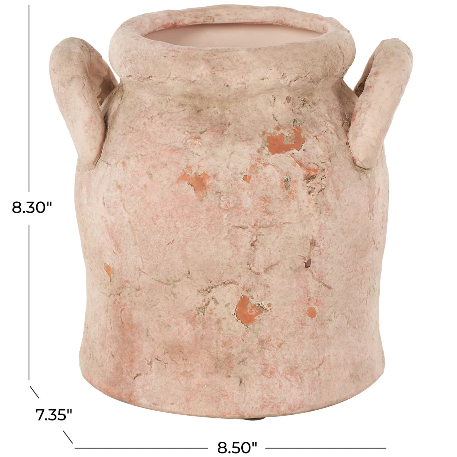 8.25" Pink Ceramic Antique Style Distressed Decorative Vase with Handles