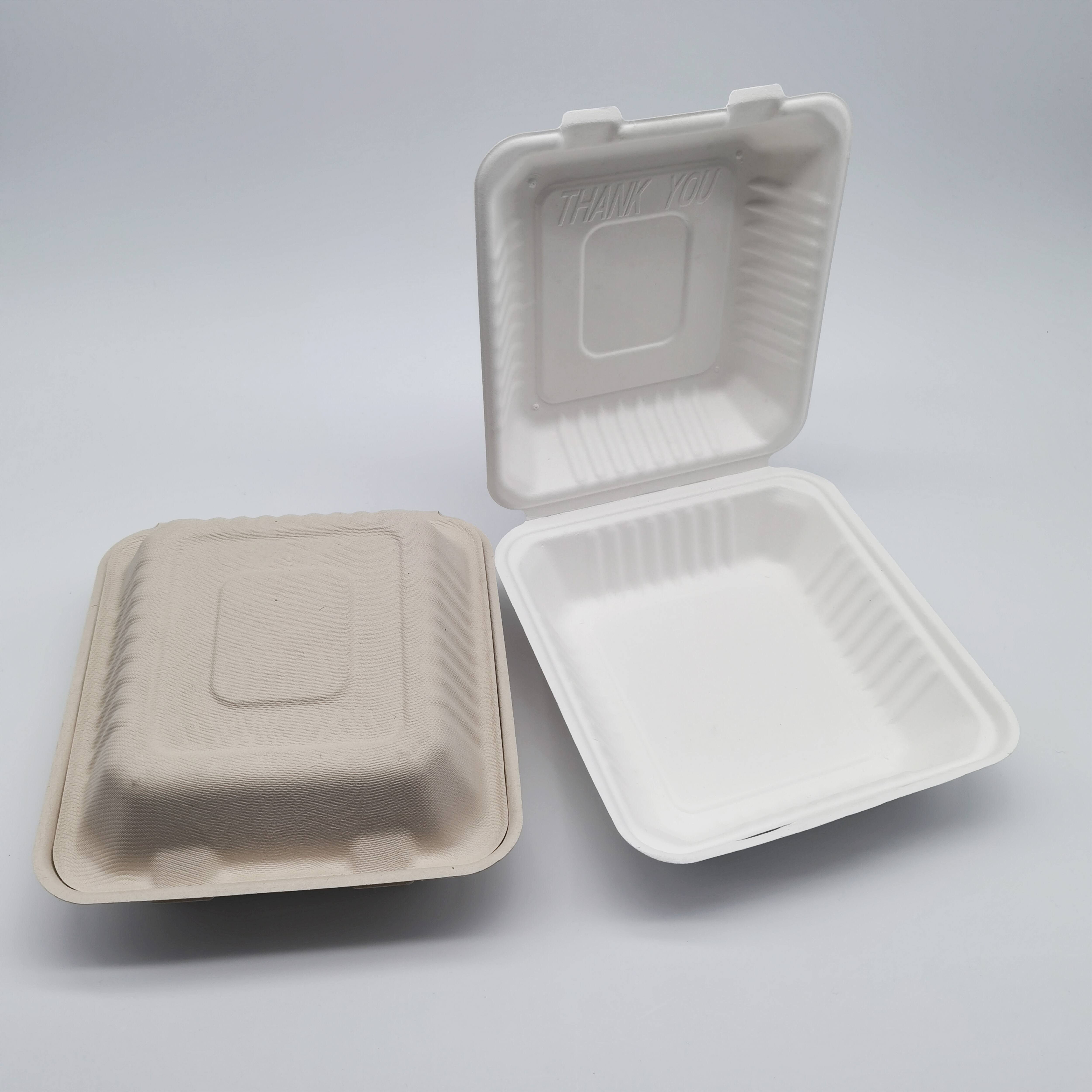 9" White Single-Compartment Hinged Compostable Take Out Containers, 200ct.