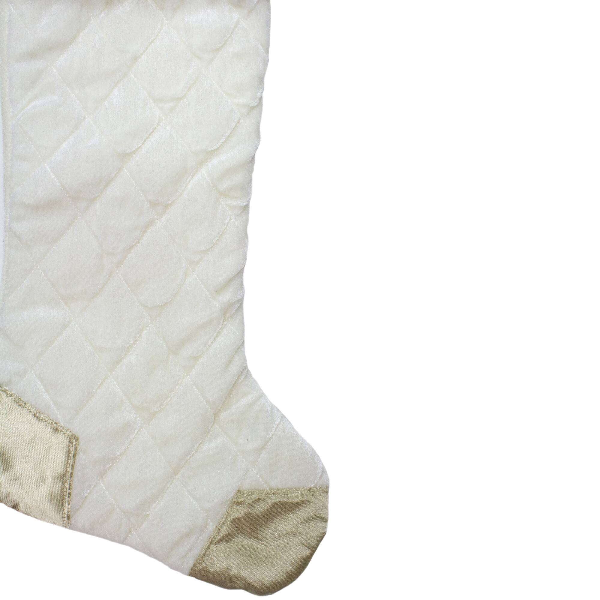 20.5&#x22; Quilted Velvet Cream Christmas Stocking