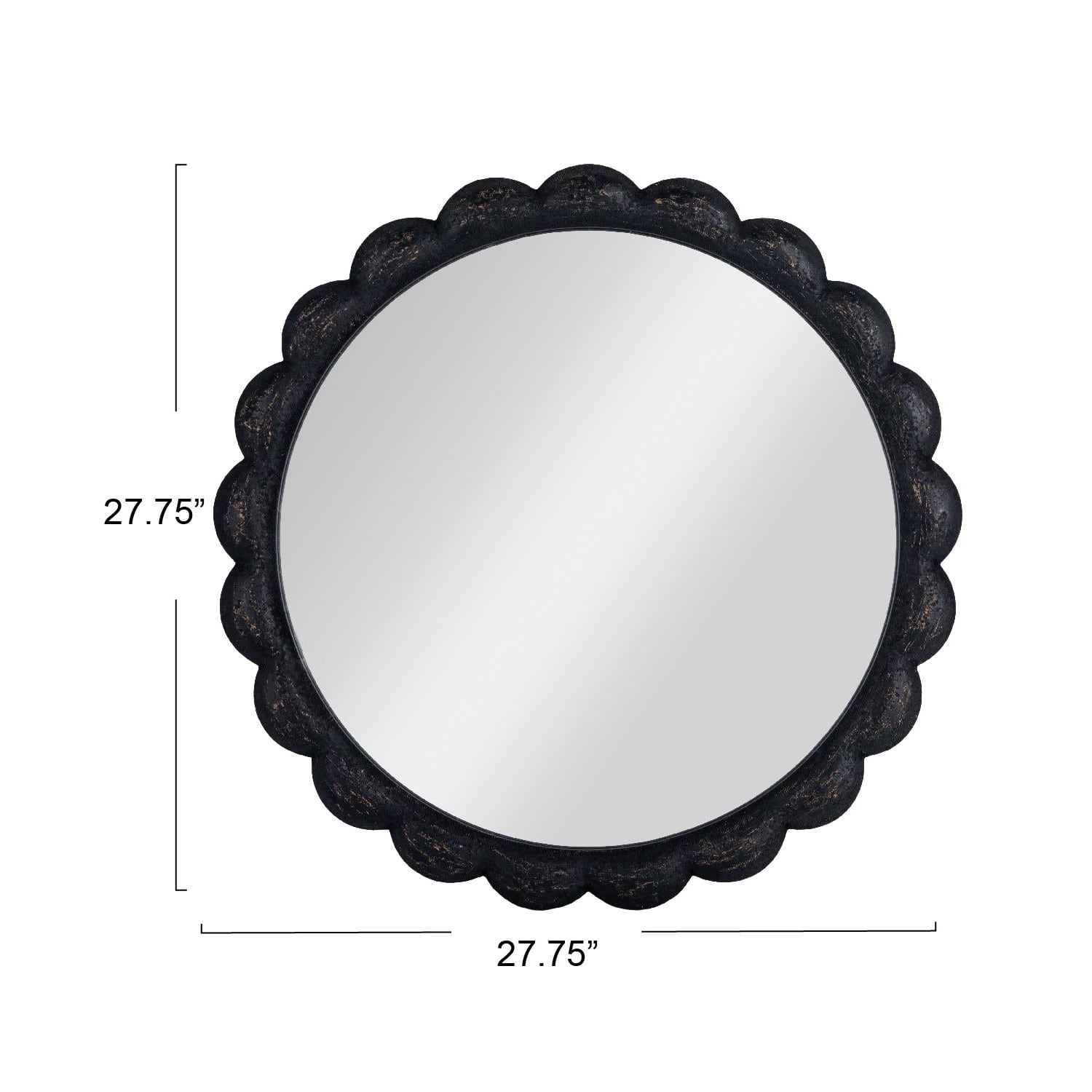 27&#x22; Black Round Scalloped Wood Wall Mirror