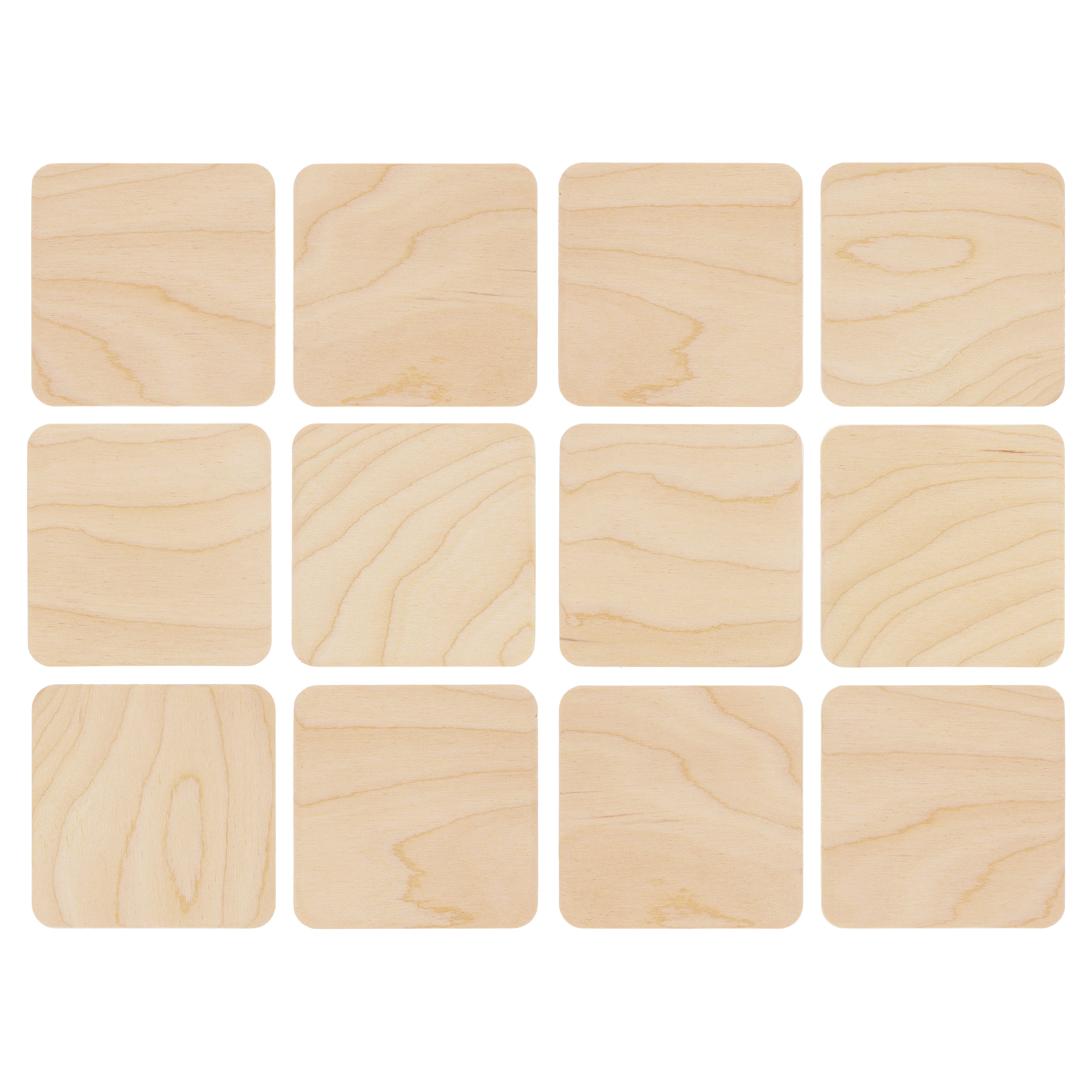 Good Wood by Leisure Arts Coaster Rounded Square 4 x 4 - 4 pieces round  wooden craft squares - unfinished square wooden coaster - 4 inch x 4 inch