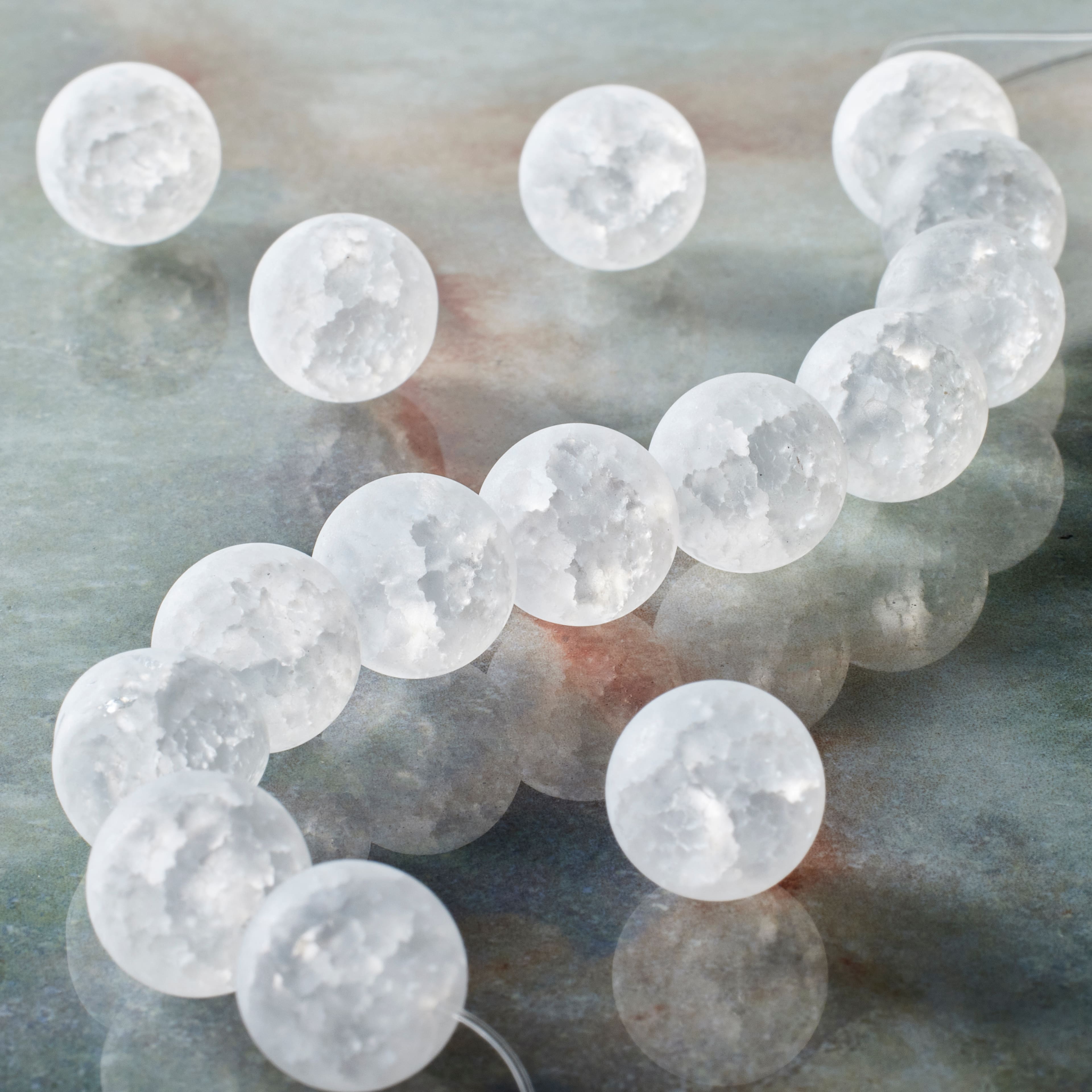 White Matte Crackled Quartz Round Beads, 12mm by Bead Landing™