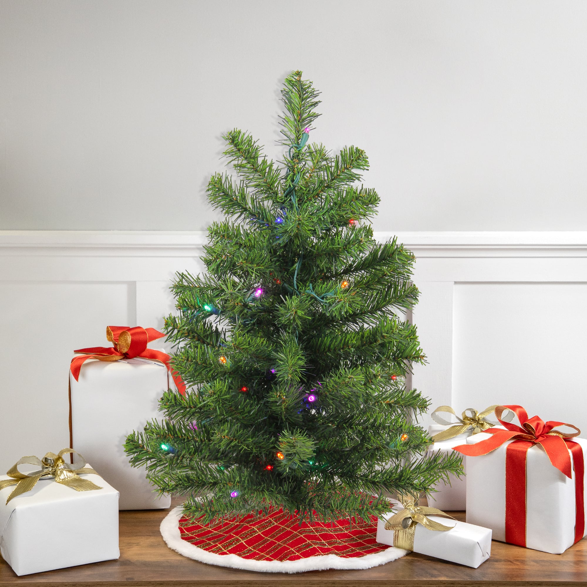 24" Pre-Lit Canadian Pine Artificial Christmas Tree, Multicolor Lights