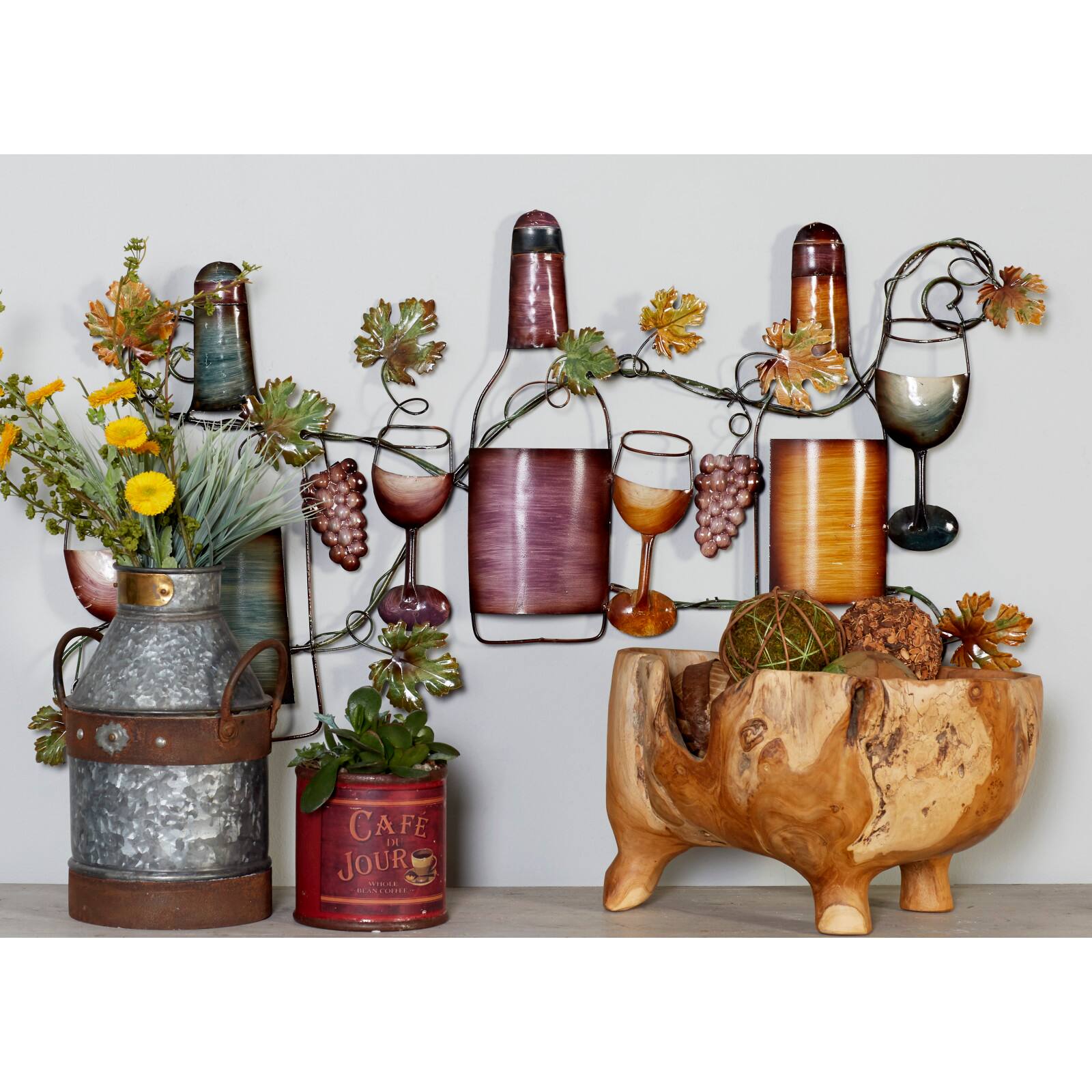 Multi Colored Metal Traditional Wine Wall Decor, 19&#x22; x 36&#x22; x 1&#x22;