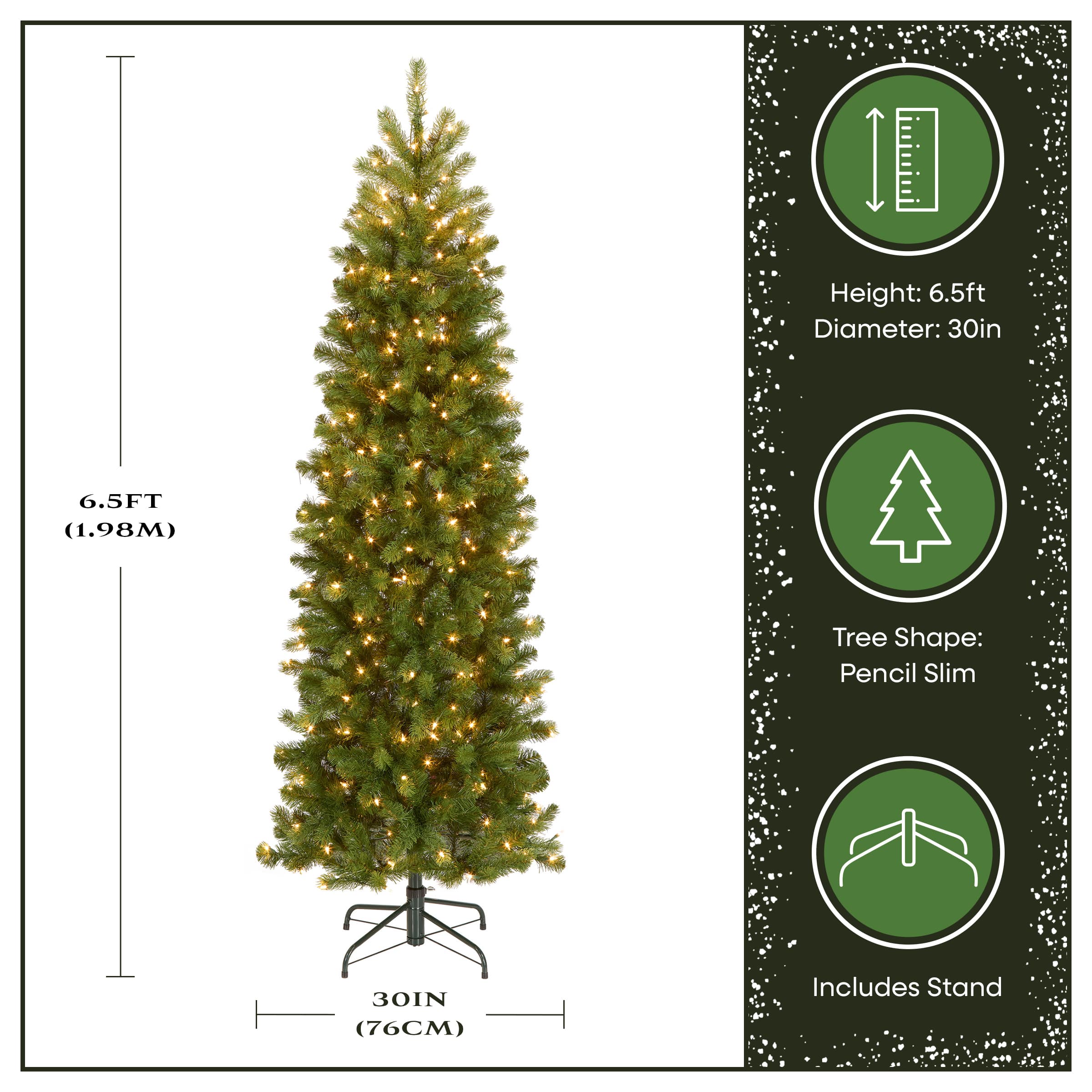 6.5 Ft. Pre-Lit Feel Real&#xAE; Downswept Douglas Fir Pencil Slim Artificial Christmas Tree, Clear Lights