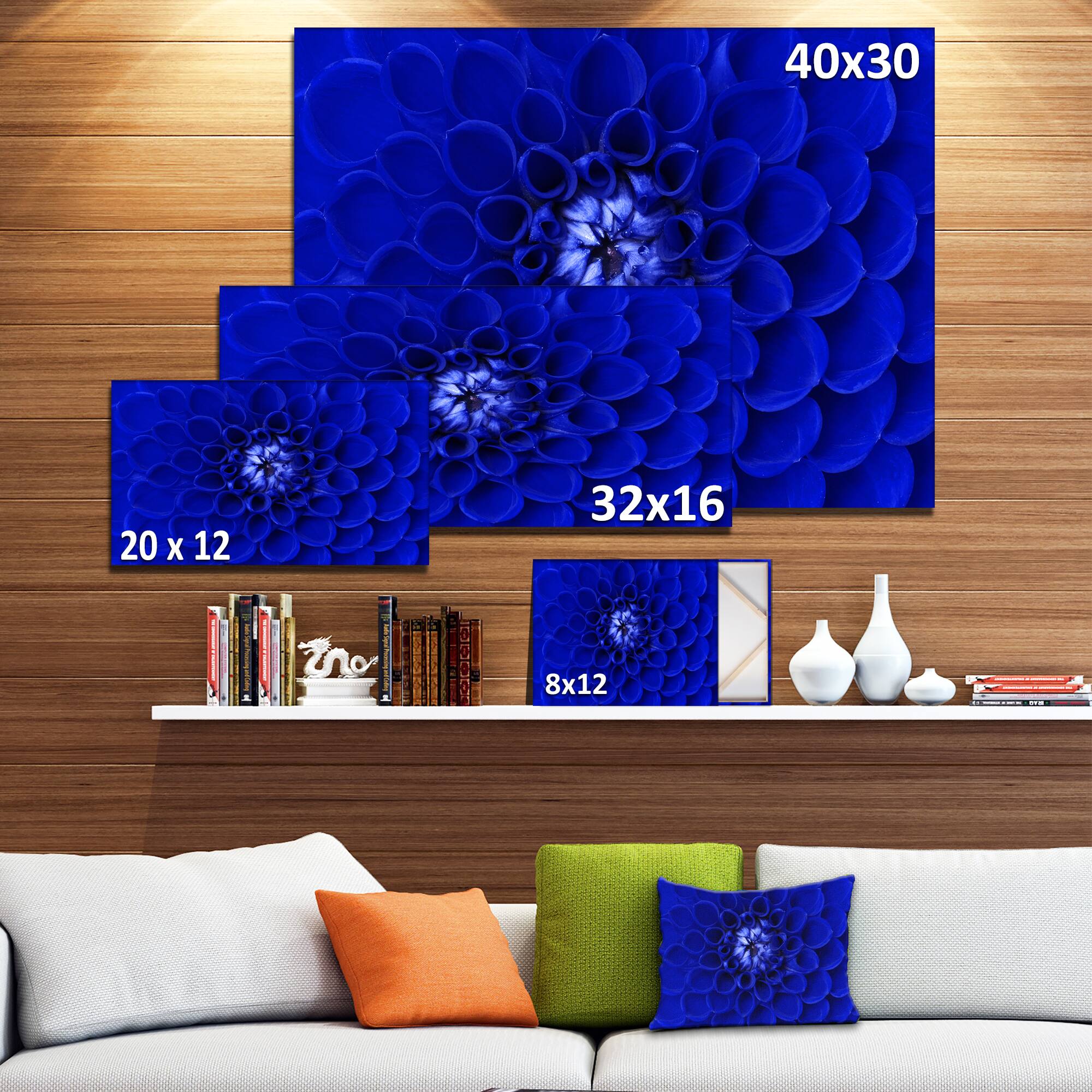Designart - Abstract Blue Flower Design - Floral Canvas Art Print