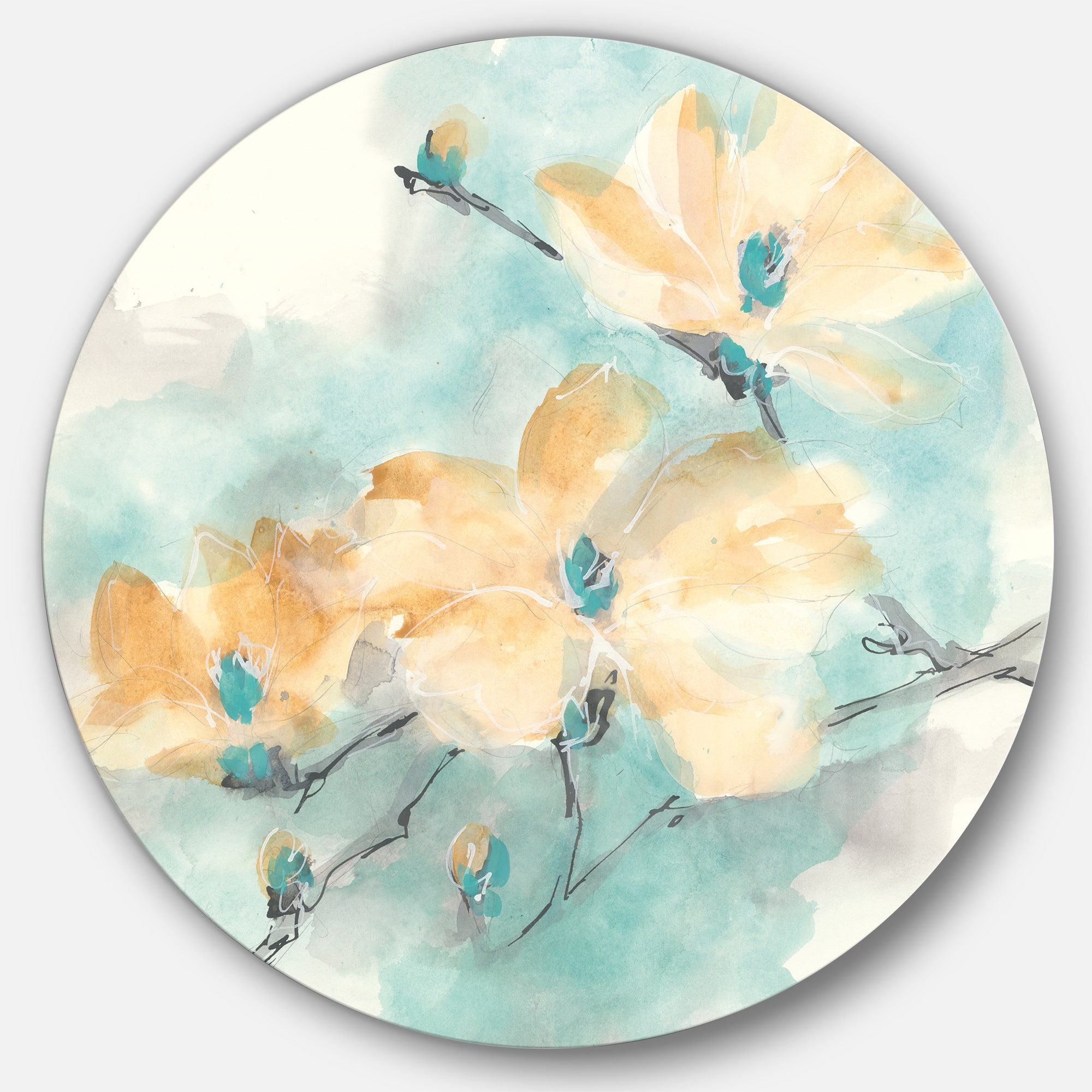 Designart - Teal Buds II - Traditional Metal Circle Wall Art