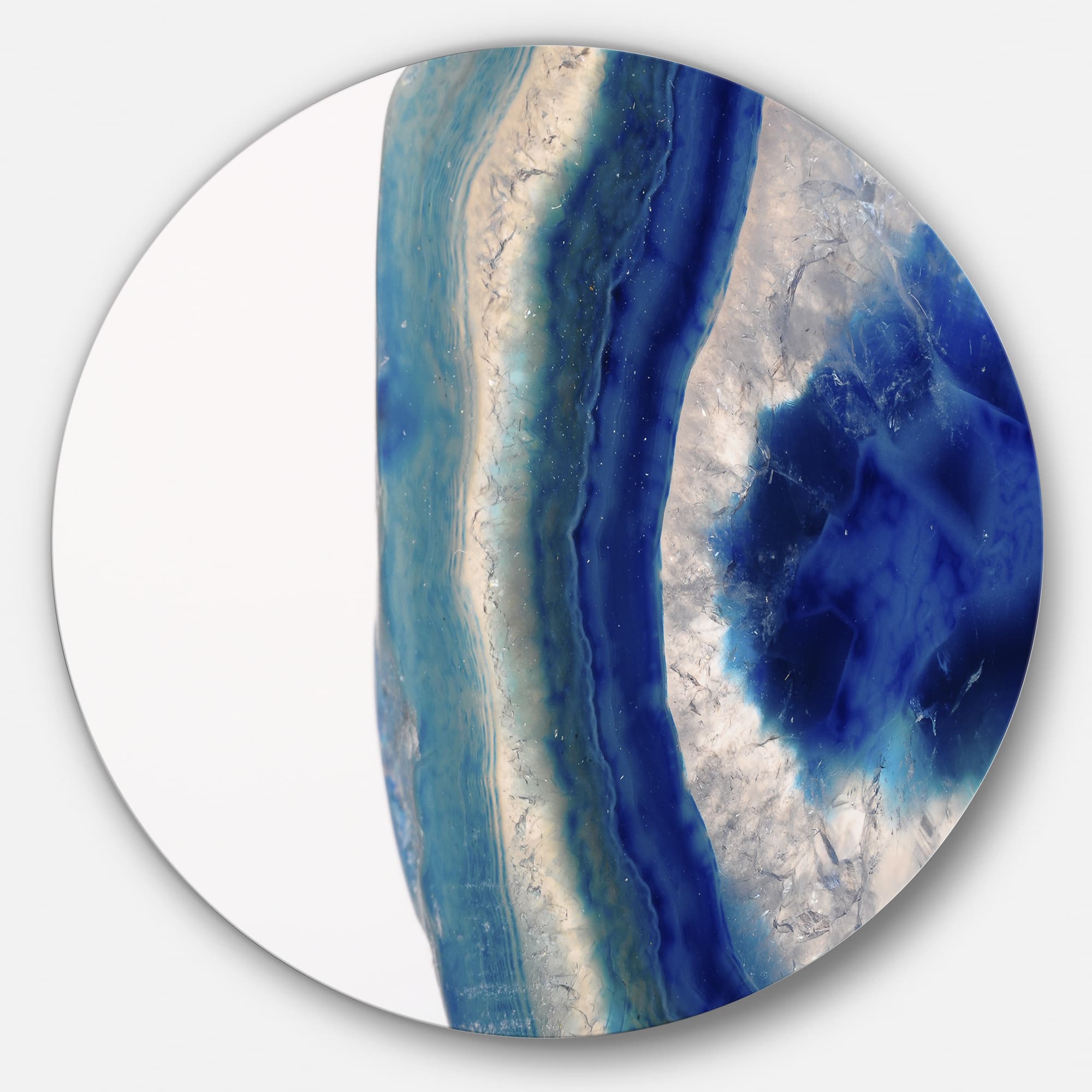 Designart - Macro of Blue Agate Stone' Disc Abstract Metal Circle Wall Art Print