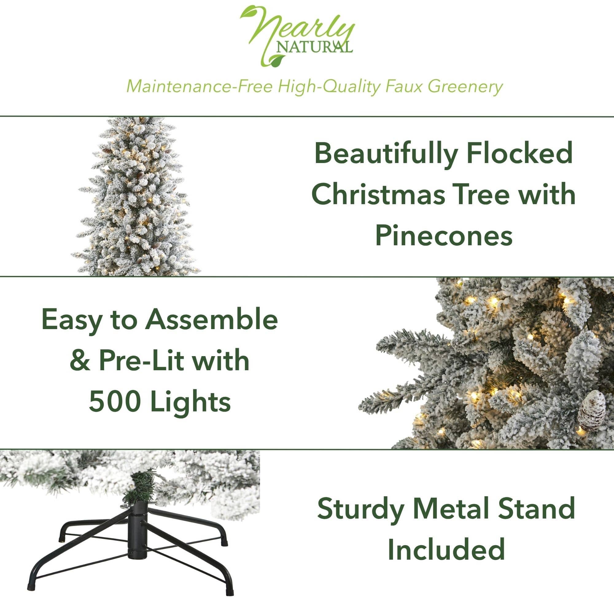 7.5ft. Pre-Lit Flocked Livingston Fir Artificial Christmas Tree with Pinecones and Clear Warm LED Lights