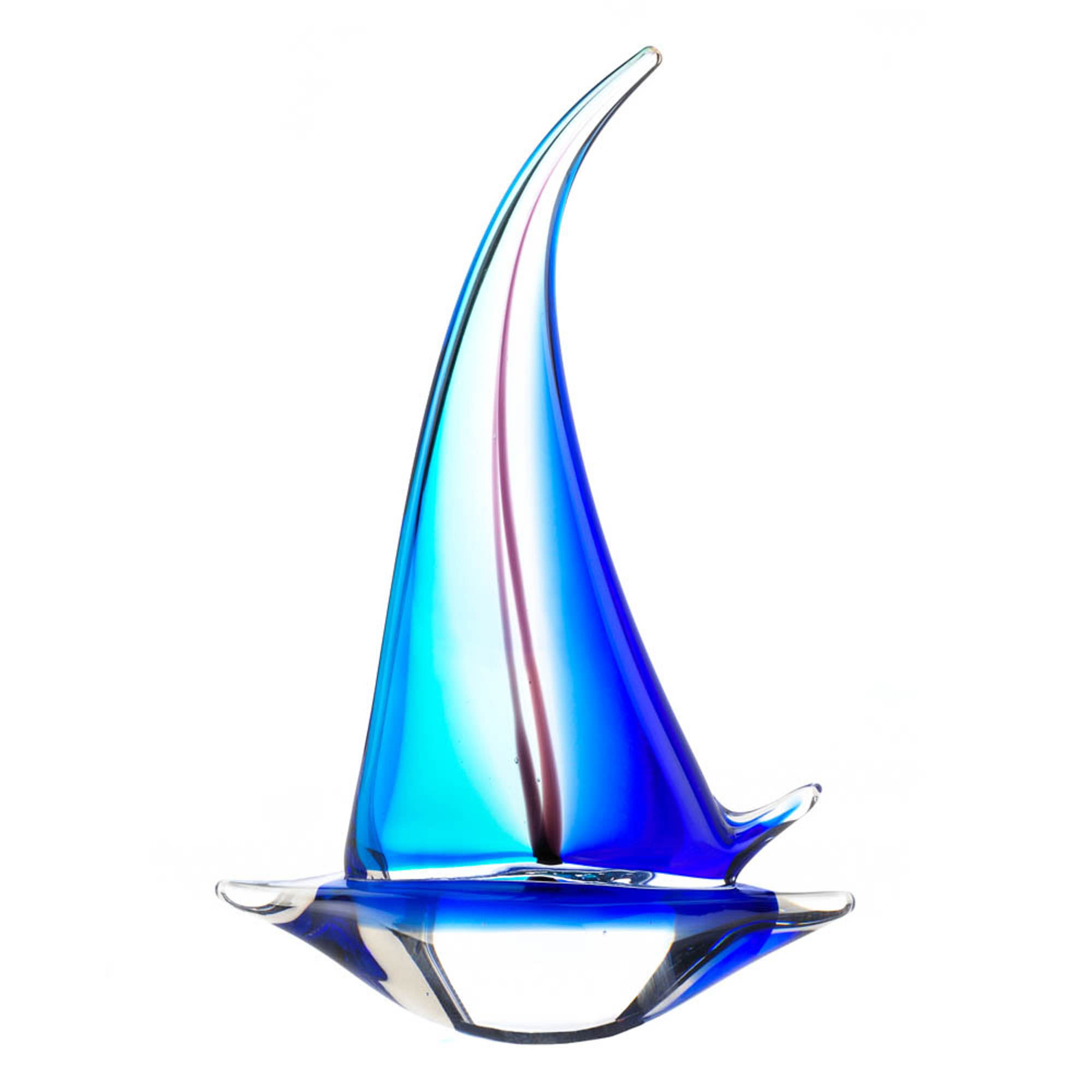 12.5&#x22; Blue Sailboat Art Glass Statue
