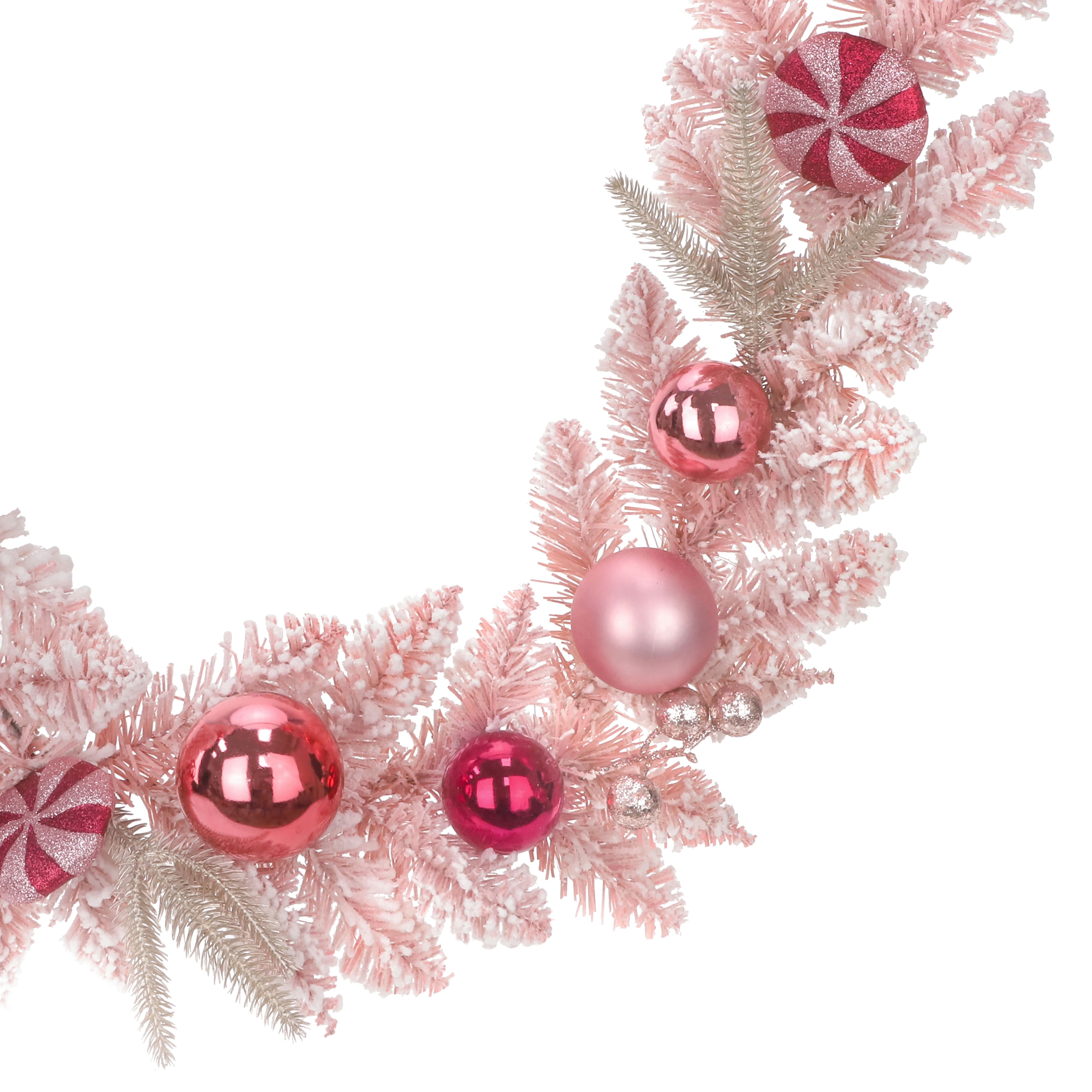 6ft. Pink Flocked Pine &#x26; Ornament Garland by Ashland&#xAE;