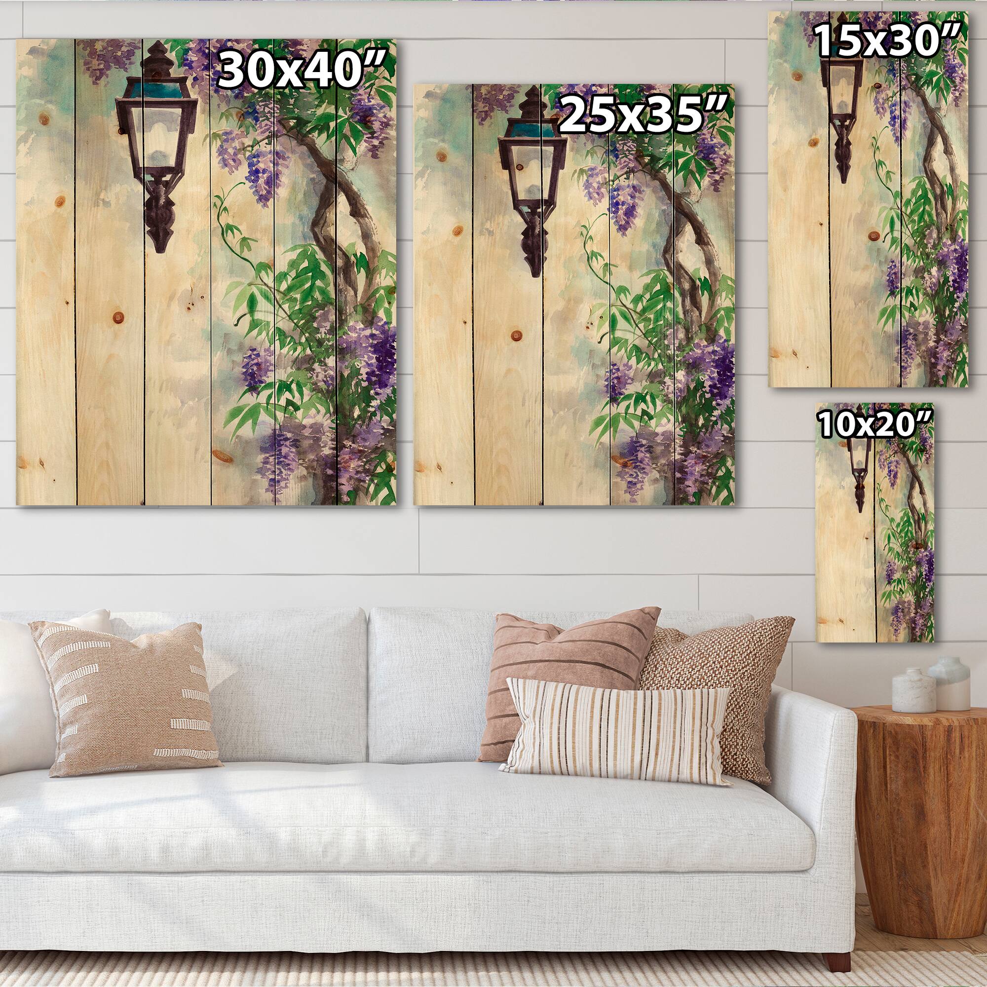 Designart - Lilac Lantern Vintage Impression - Traditional Print on Natural Pine Wood