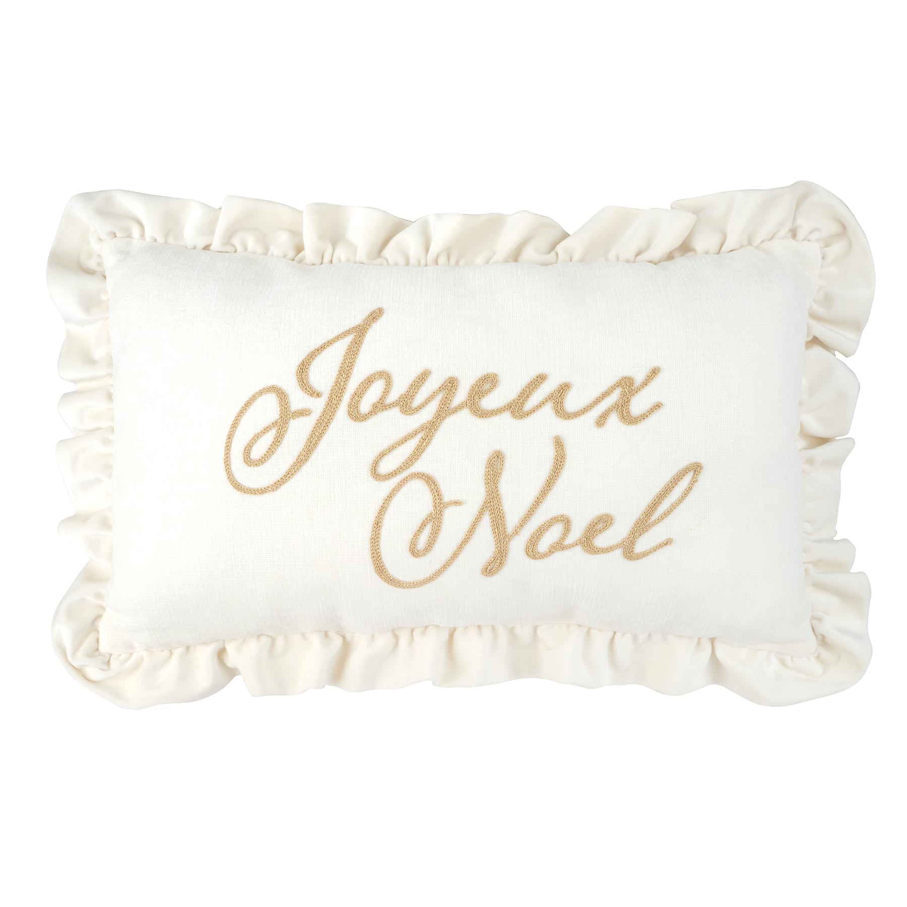 12&#x22; x 20&#x22; White Ruffled Joyeux Noel Lumbar Throw Pillow by Ashland&#xAE;