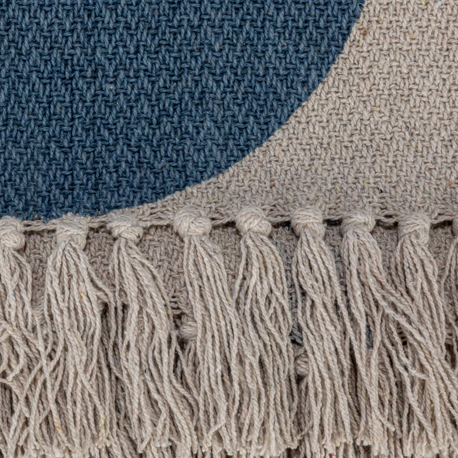 Blue &#x26; Beige Abstract Design Printed Woven Reclaimed Cotton Blend Throw Sheet with Fringe