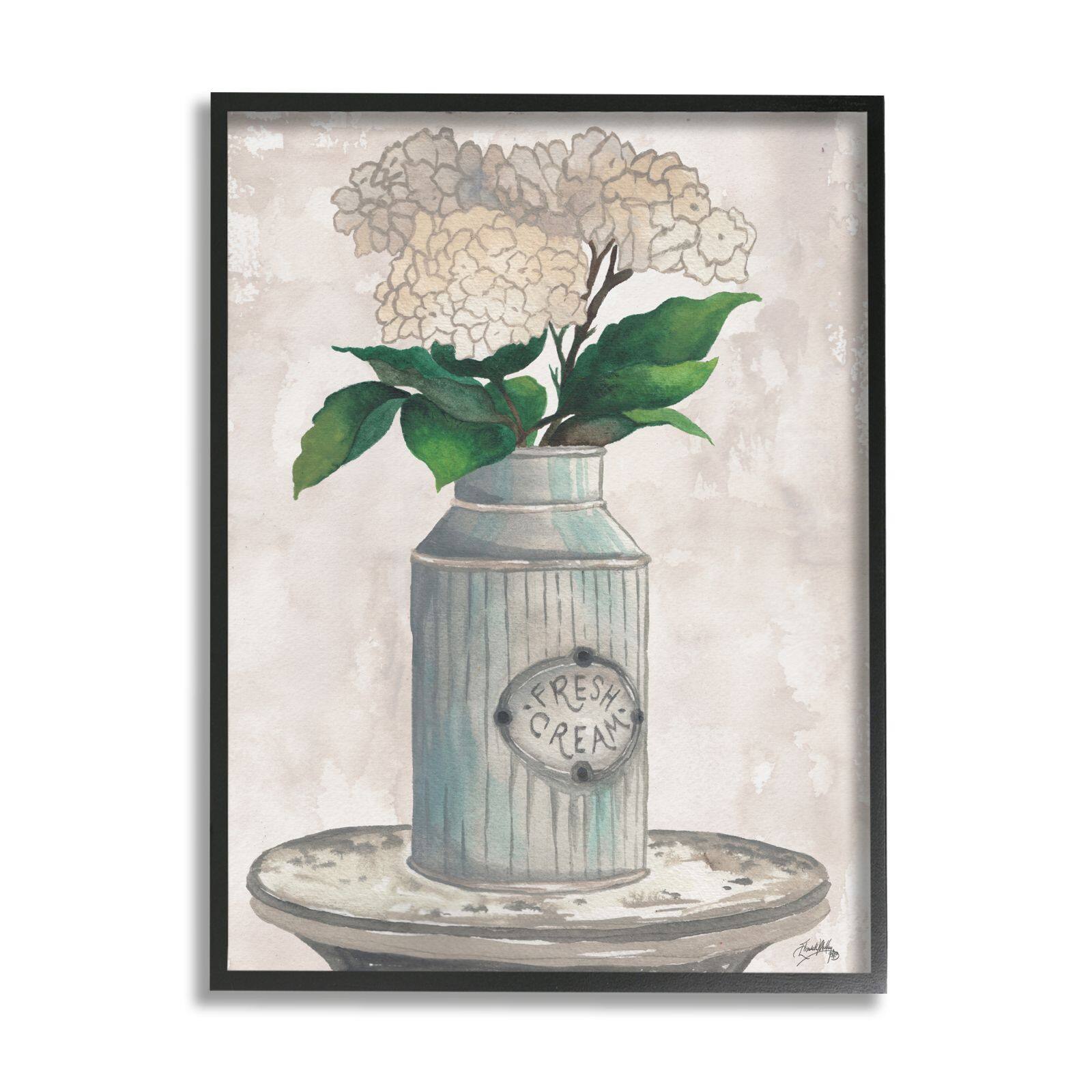 Stupell Industries White Hydrangea Flowers Fresh Cream Country Tin Painting Framed Wall Art