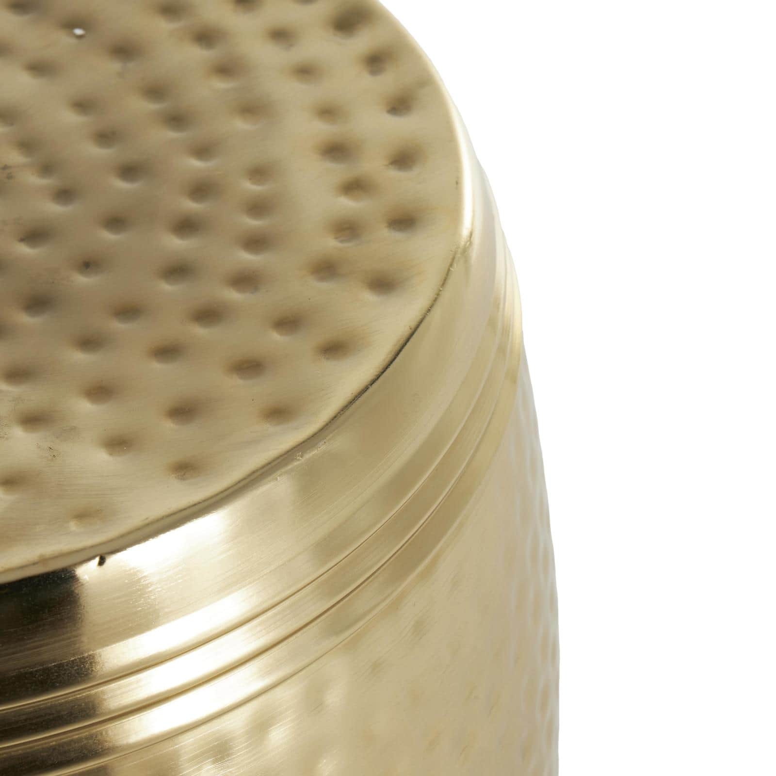 19&#x22; Gold Metal Hammered Drum Side End Accent Table