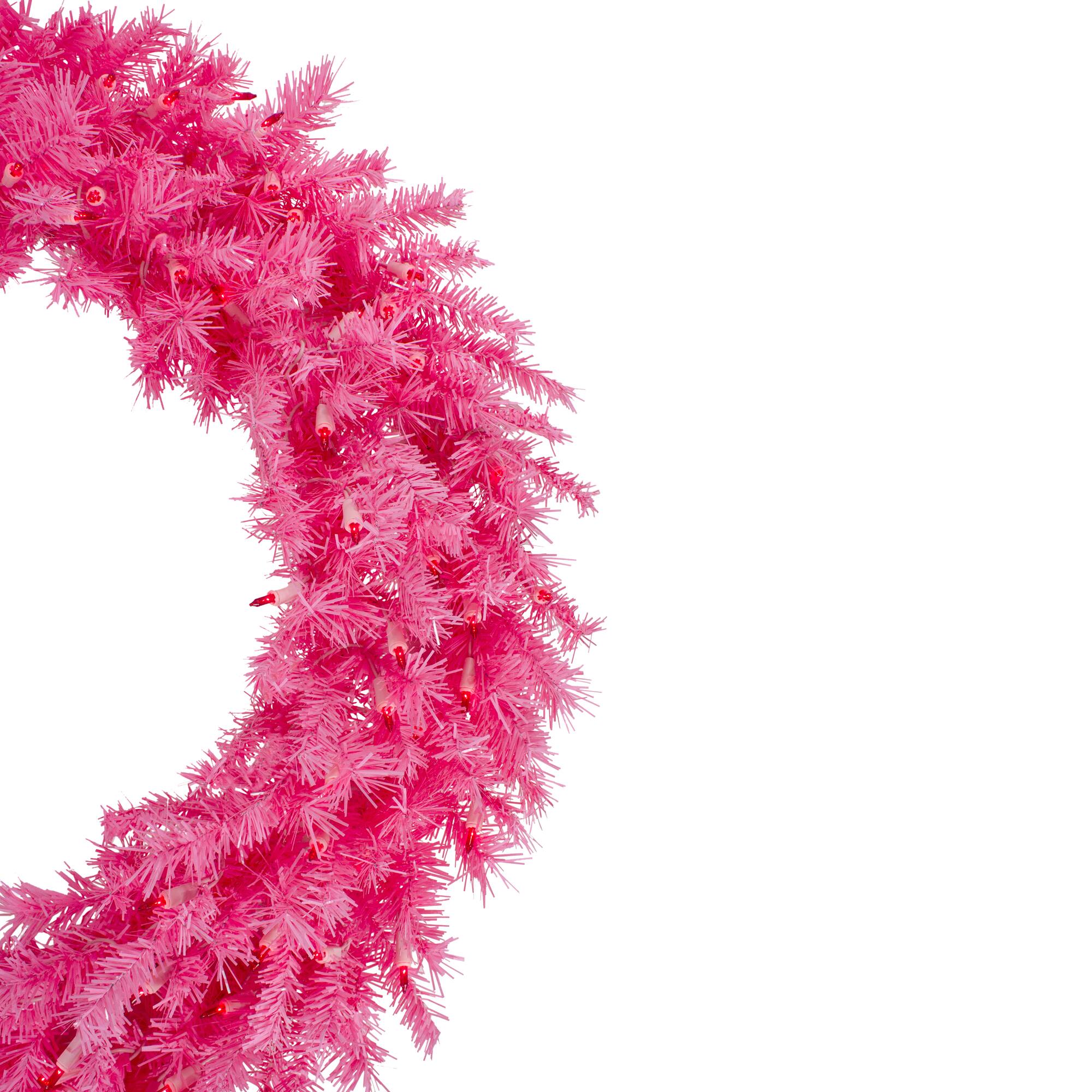 3ft. Pre-Lit Pink Spruce Christmas Wreath, Pink Lights