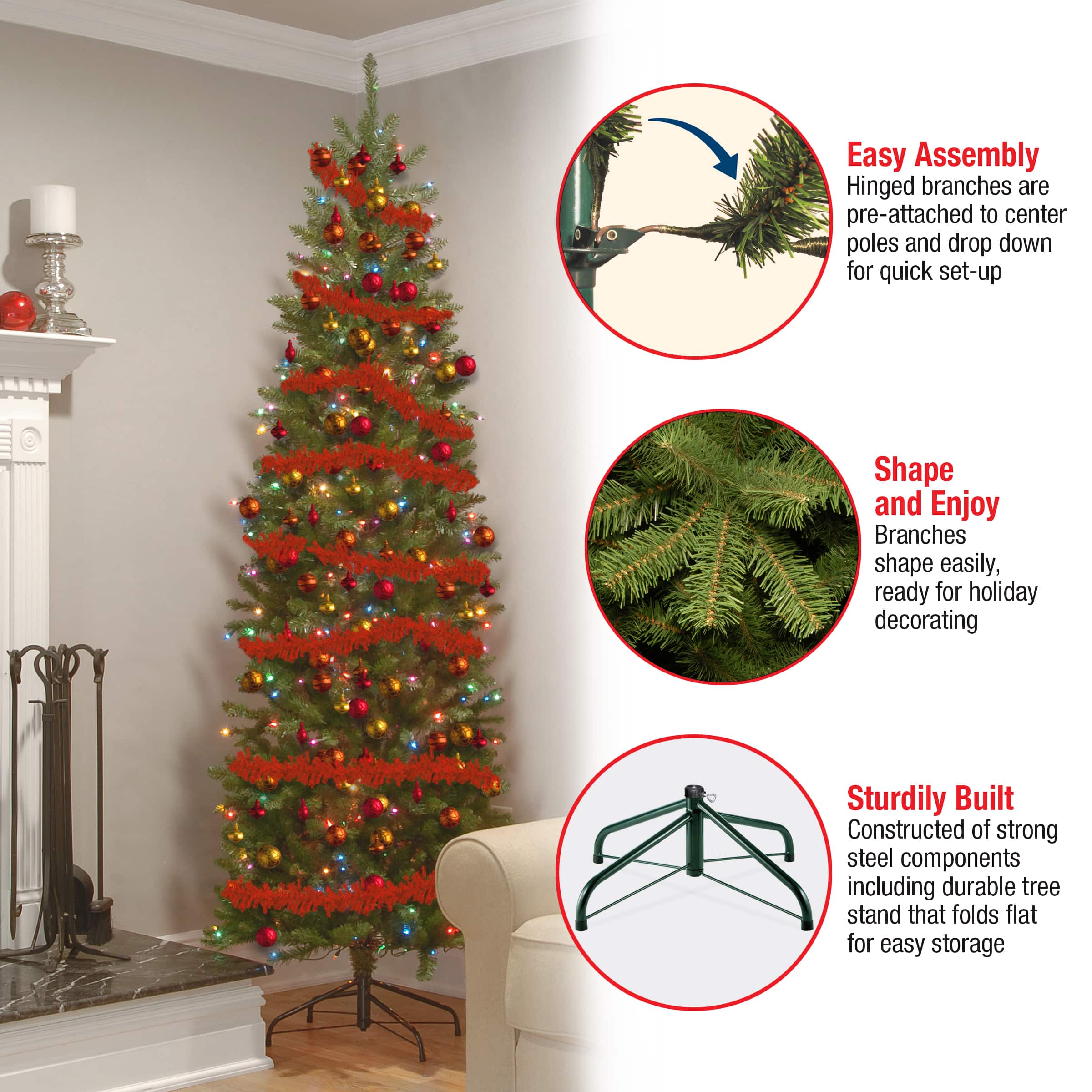 7 ft. Pre-lit Kingswood Fir Pencil Artificial Christmas Tree, Multicolor Lights