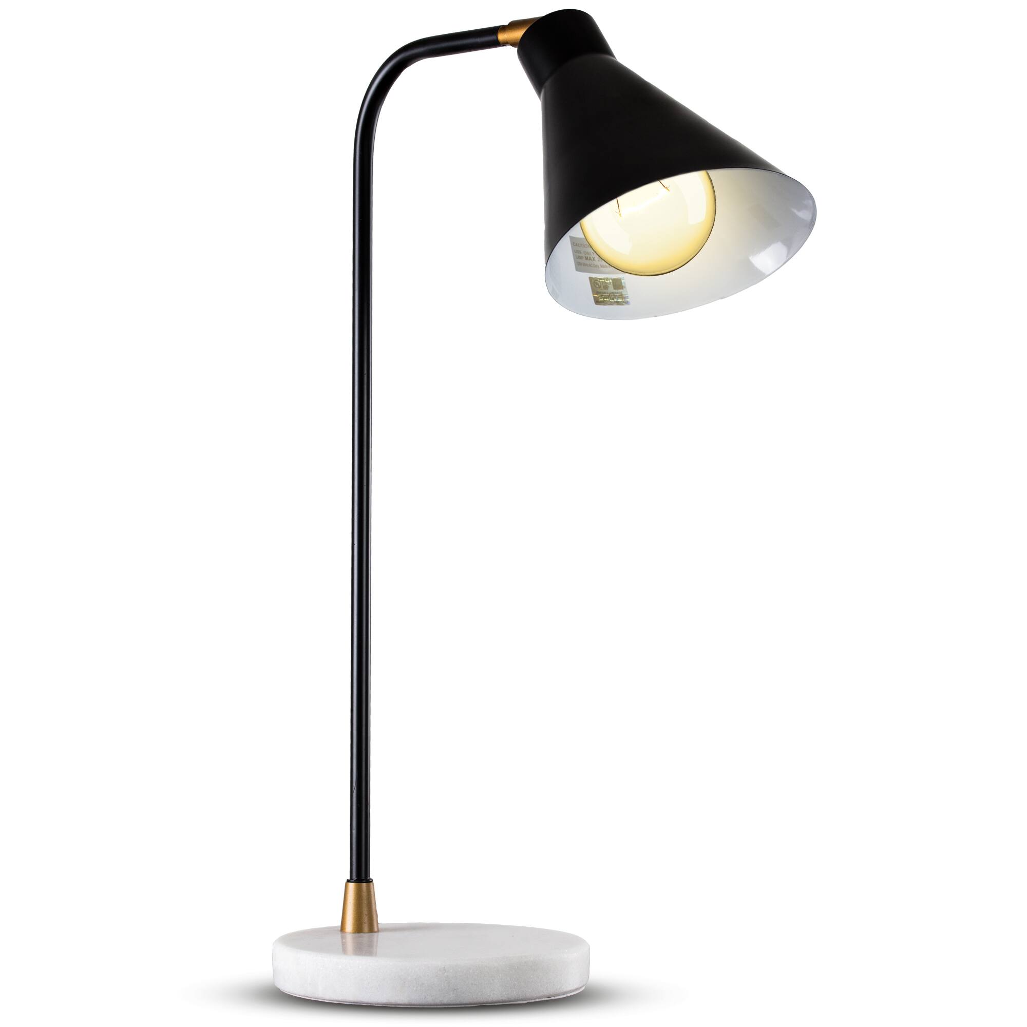 21&#x22; Modern Industrial Black Metal Accent Table Lamp with White Marble Base 