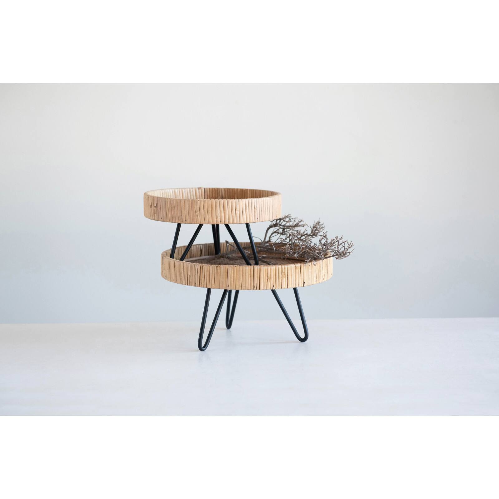 Hello Honey&#xAE; 9.5&#x22; Decorative Woven Rattan Pedestal with Metal Feet