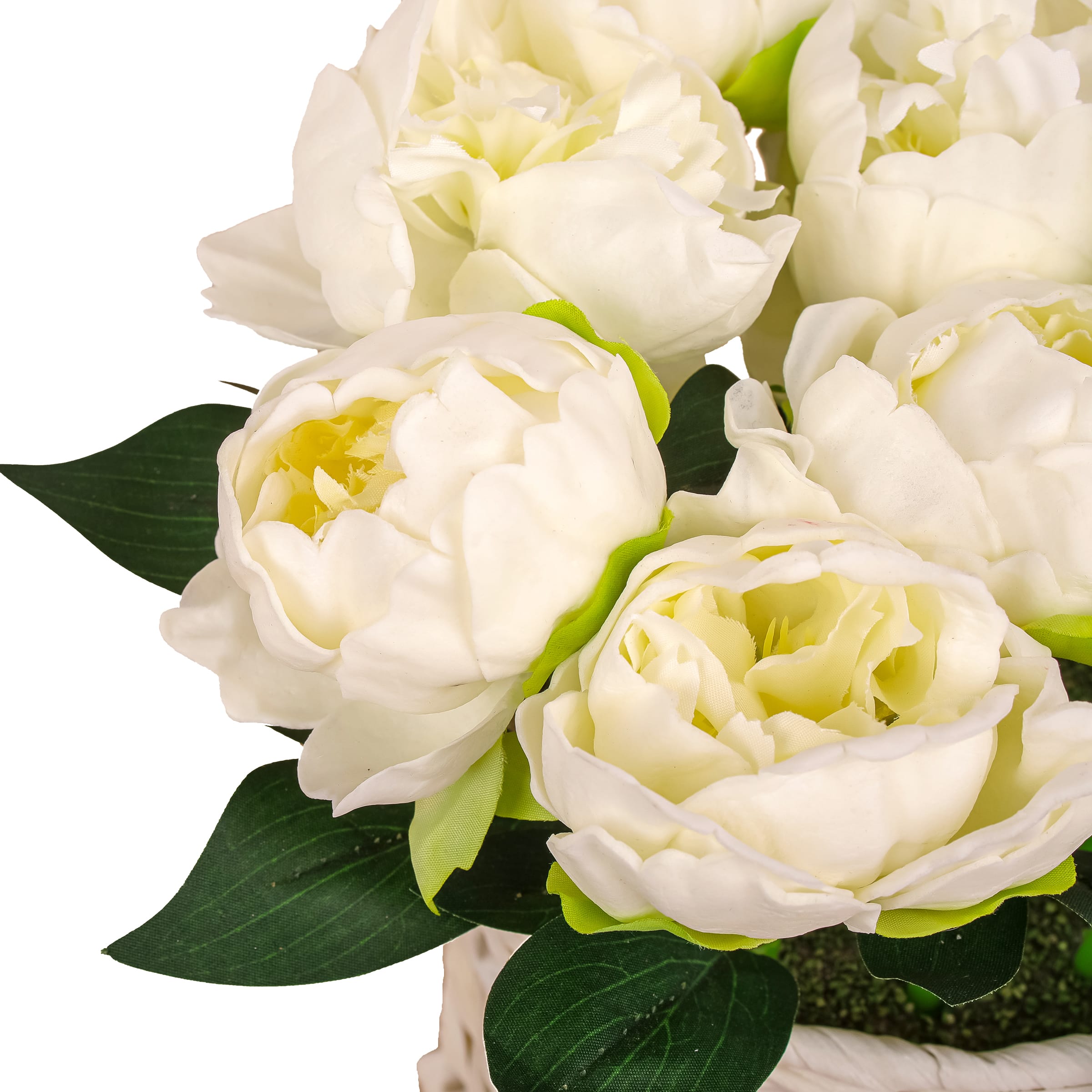 10&#x22; Peony Flower Bouquet In White Basket