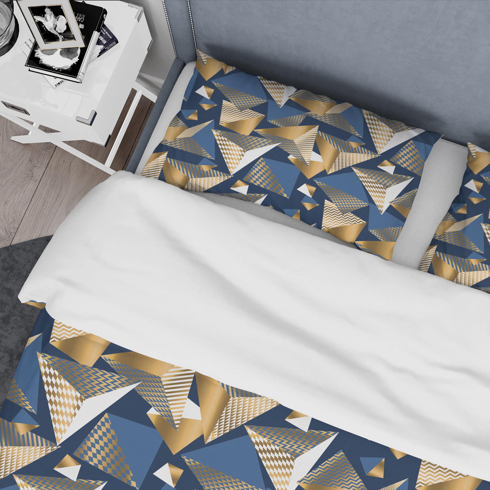 Designart &#x27;Gold And Blue Cubes&#x27; Mid-Century Duvet Cover Set