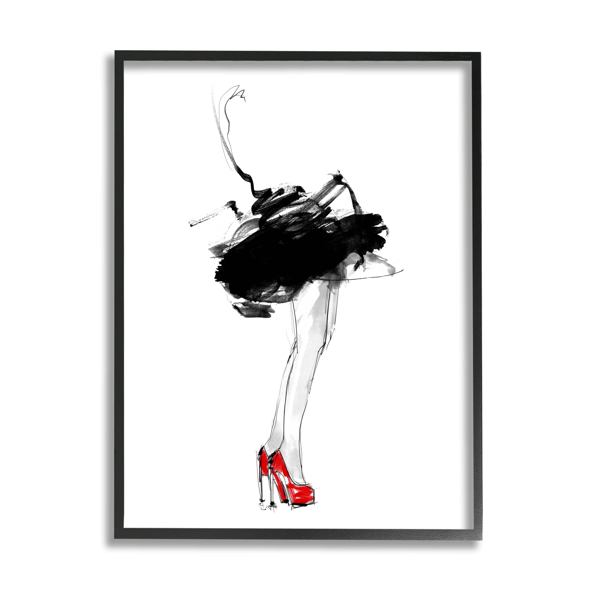 Stupell Industries Abstract Female Fashion Illustration Red Heels Tutu Framed Wall Art
