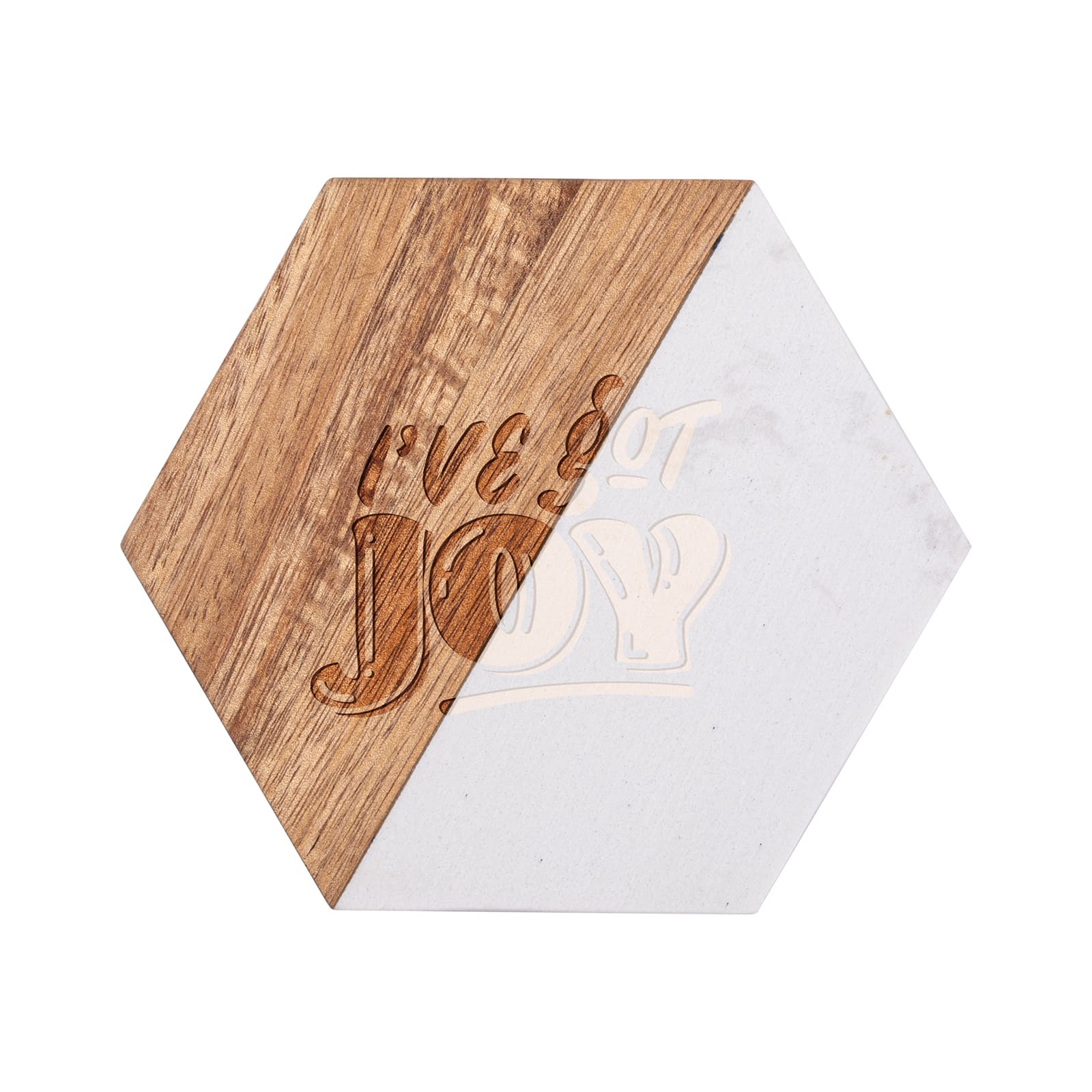 Craft Express 3.93&#x22; x 4.5&#x22; Coaster Marble &#x26; Wood Laserable Hexagonal, 4ct.