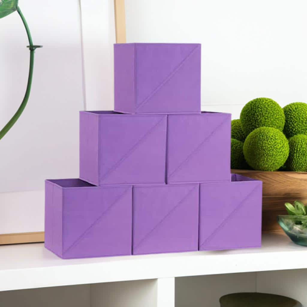 Household Essentials 11&#x22; Purple Storage Cubes with Diagonal Lip Handles, 6ct.