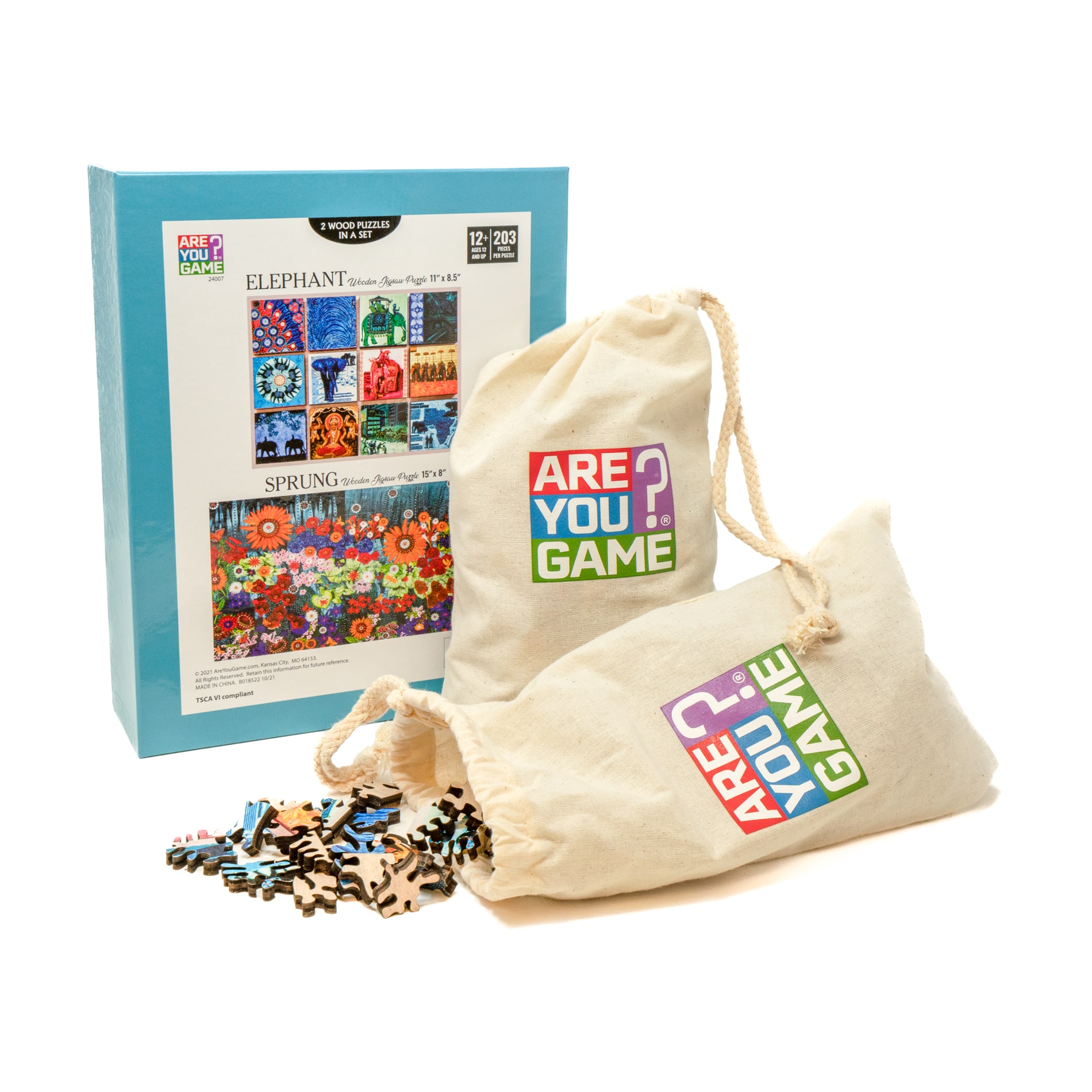 Wooden Jigsaw Puzzle Set - Elephant & Sprung: 406 Pcs