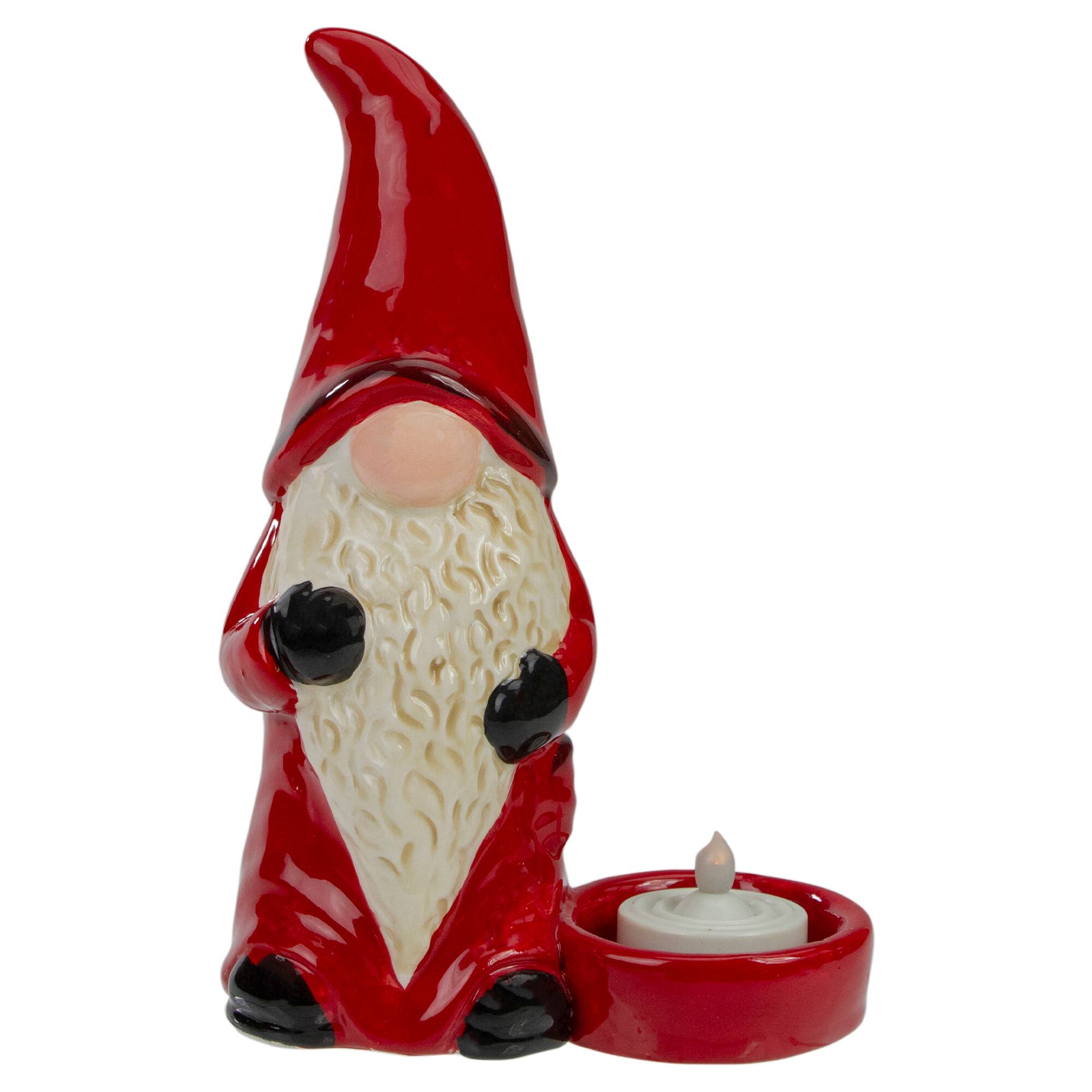 7" Red & Black Gnome Tea Light Christmas Candle Holder