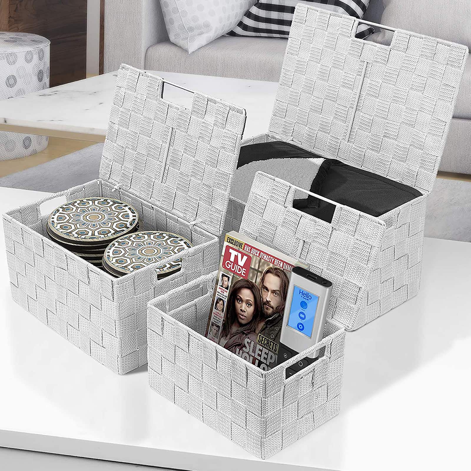 Sorbus 3-Piece Woven Basket with Lid Set