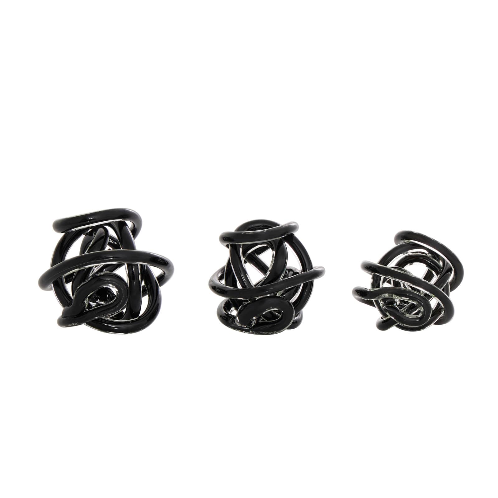 Black Knotted Ball Glass Sculpture Set