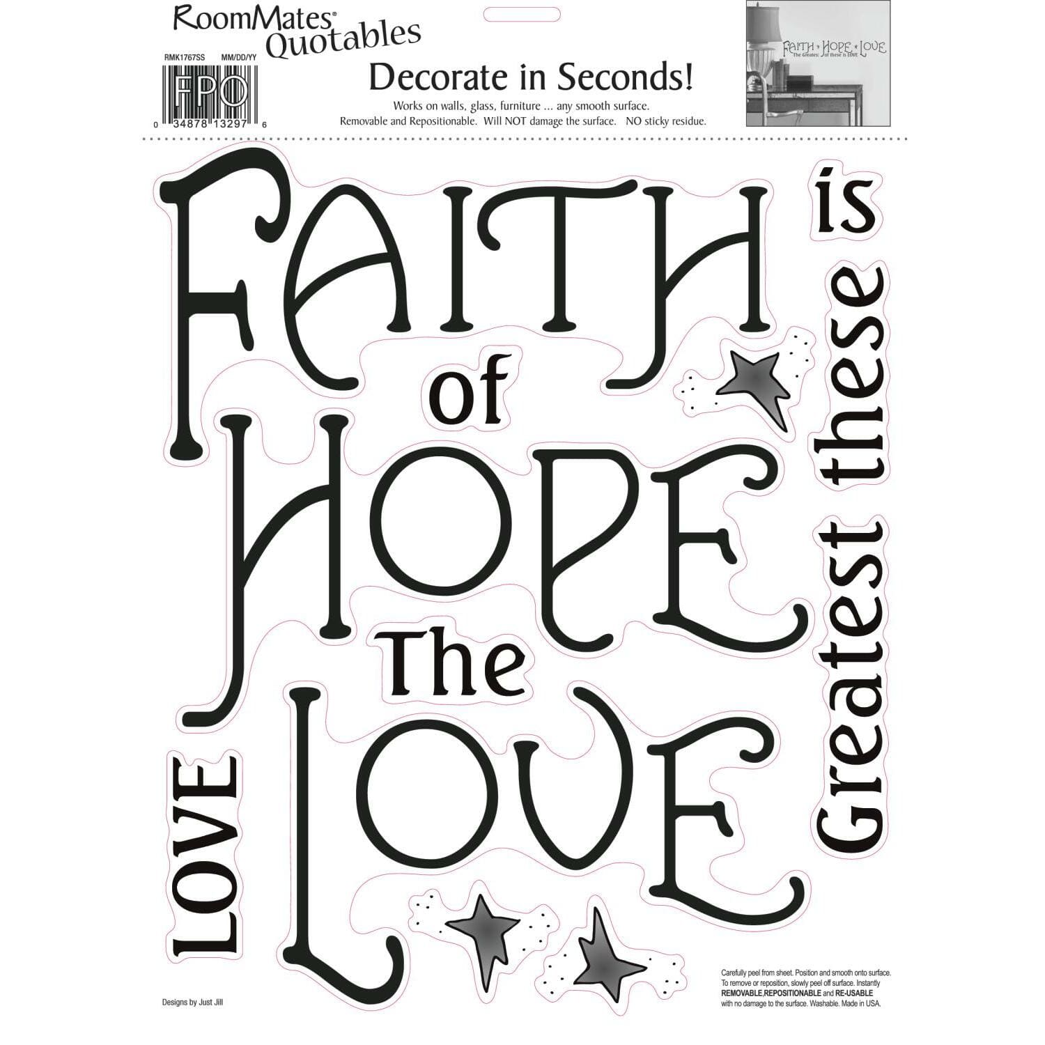 RoomMates Faith, Hope & Love Peel & Stick Quotable Wall Decal