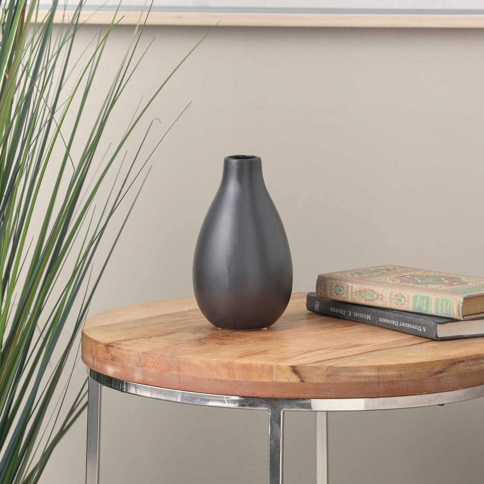 7.75" Black Minimalistic Ceramic Bulb Vase