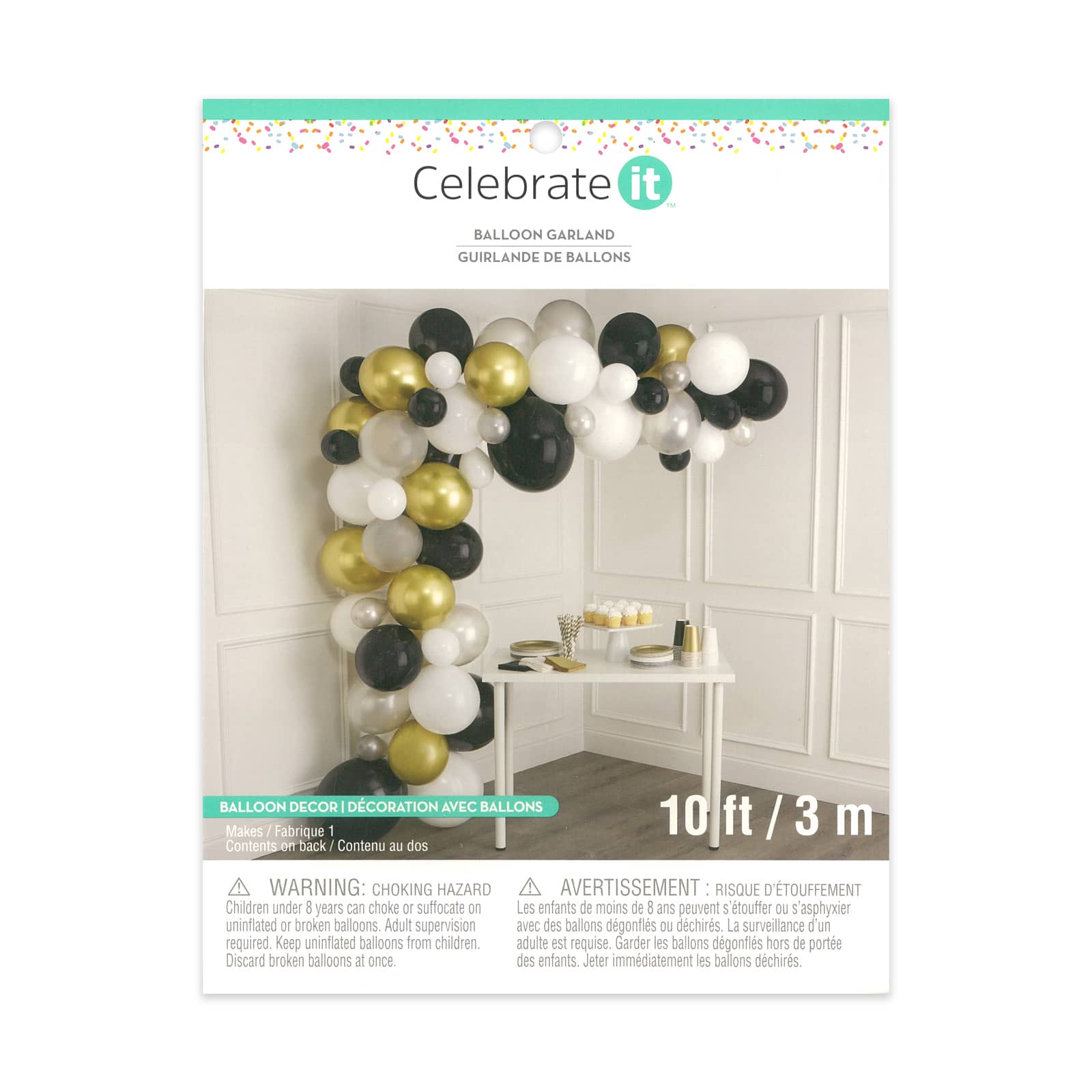 10ft. Black, White, Gray &#x26; Gold Balloon Garland by Celebrate It&#x2122;
