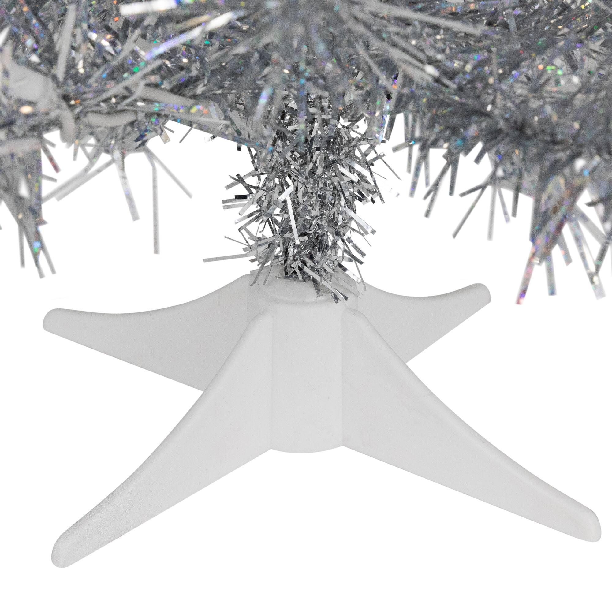 2ft. Pre-Lit Silver Iridescent Tinsel Artificial Christmas Tree, Clear Lights