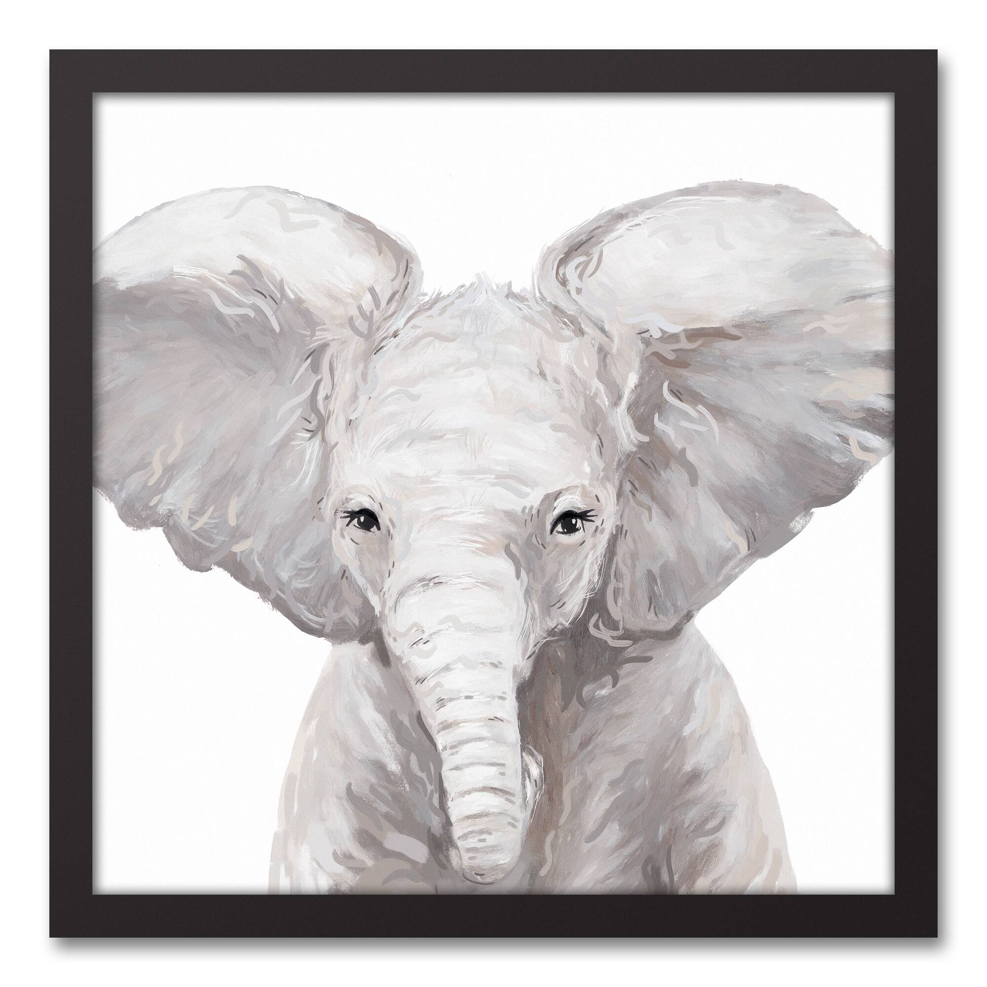 Baby Elephant 16" x 16" Black Framed Canvas