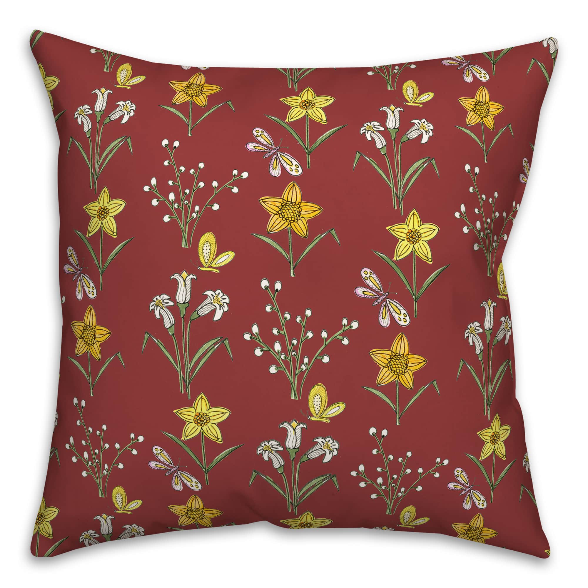 18&#x22; Red Spring Pattern Indoor/Outdoor Pillow