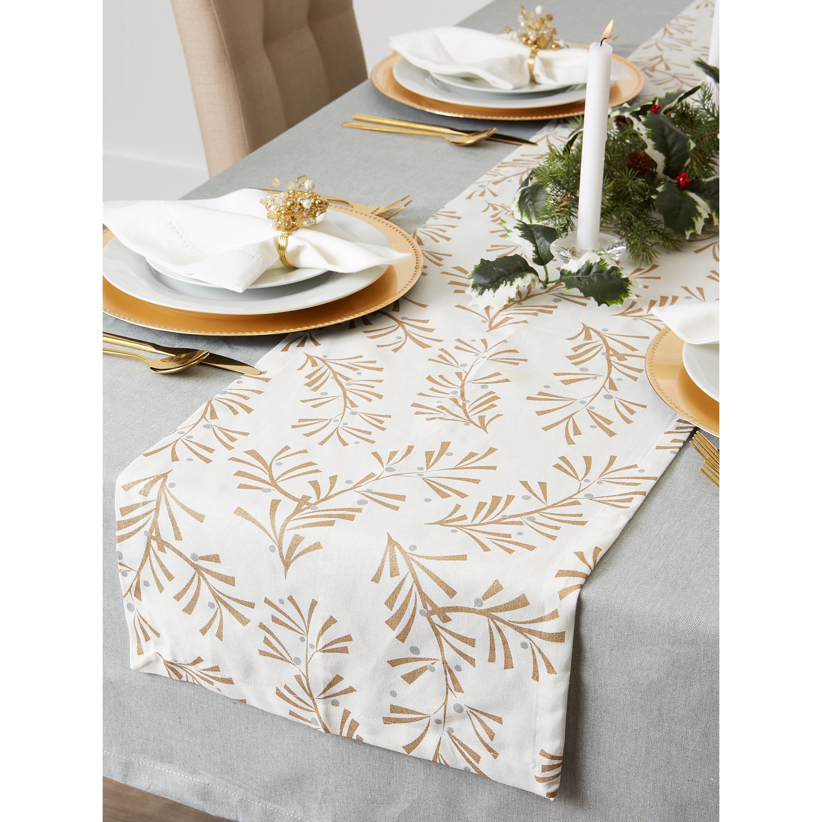 DII® 108" Metallic Holly Leaves Table Runner
