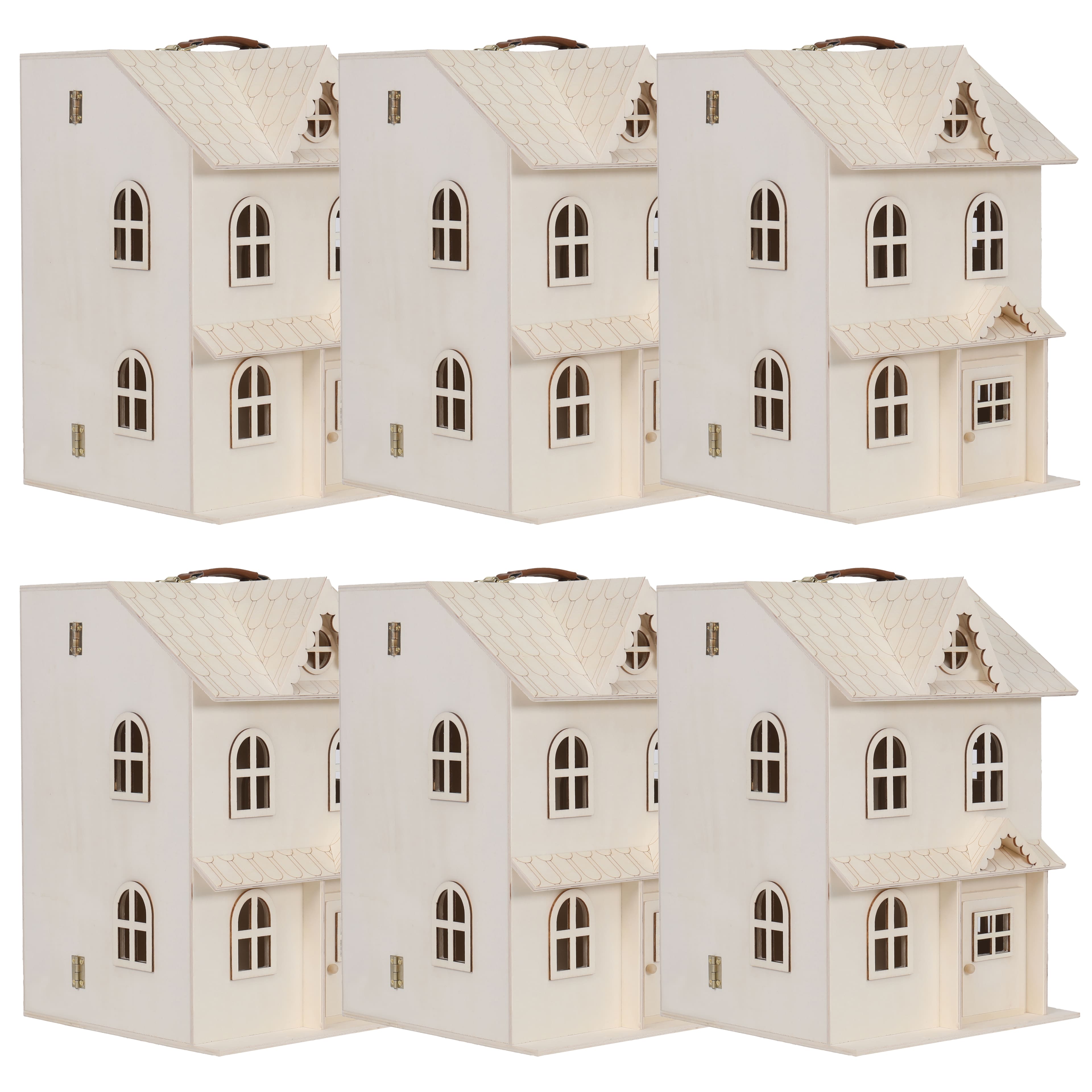 6 Pack: 13&#x22; Wood 2-Story Dollhouse by Make Market&#xAE;