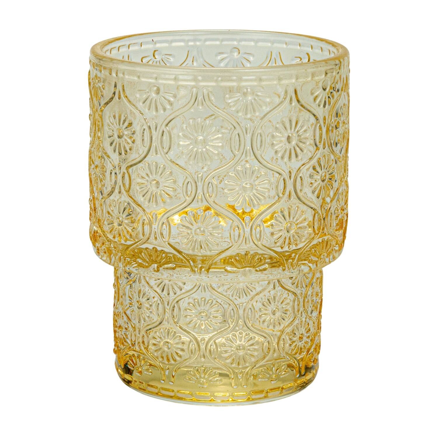 Hello Honey® Embossed Glass 5-Votive Candle Holders with Vase & Wood Tray